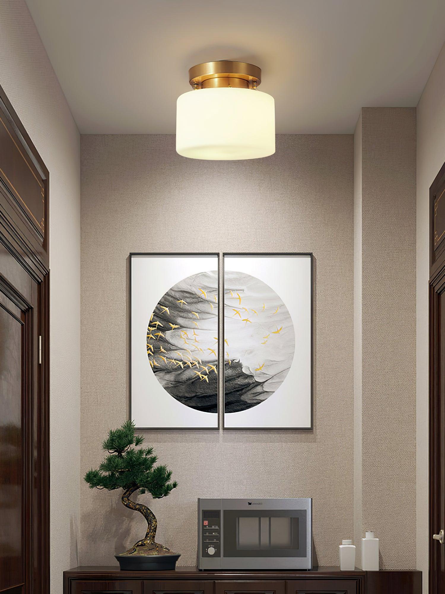 Elsilisra Nordic Art Brass Glass Flush Mount Ceiling Light-Neutral Decor