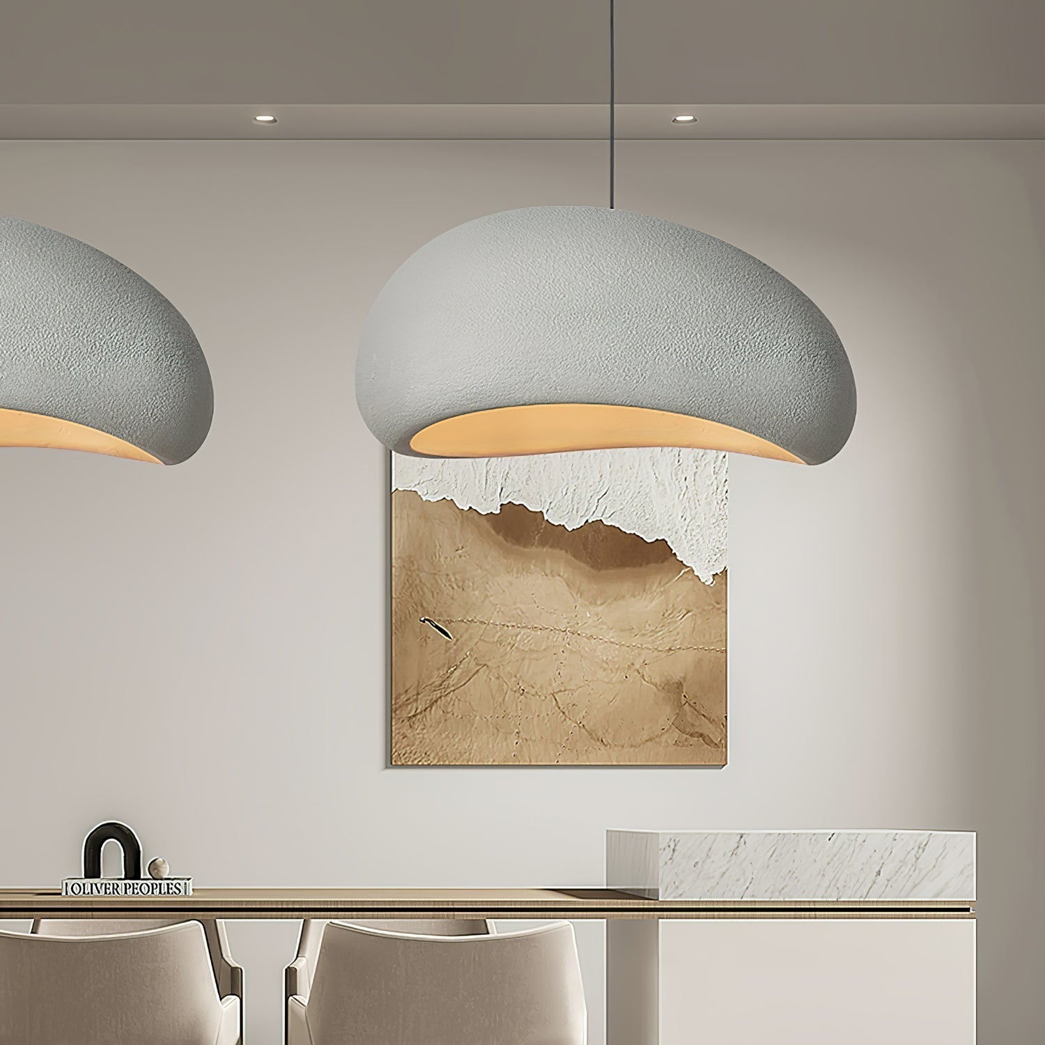 Ecor Pendant Lamp Plaster Half Dome Plug In Wabi Sabi-Neutral Decor