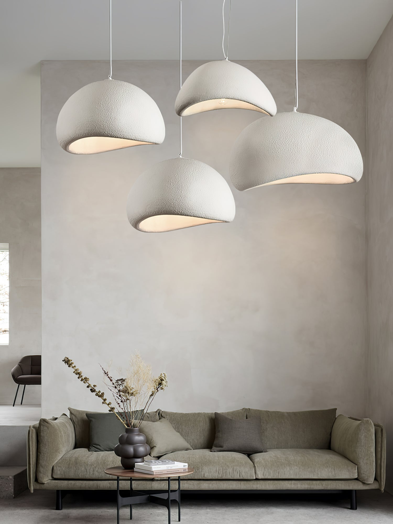 Ecor Pendant Lamp Plaster Half Dome Plug In Wabi Sabi-Neutral Decor