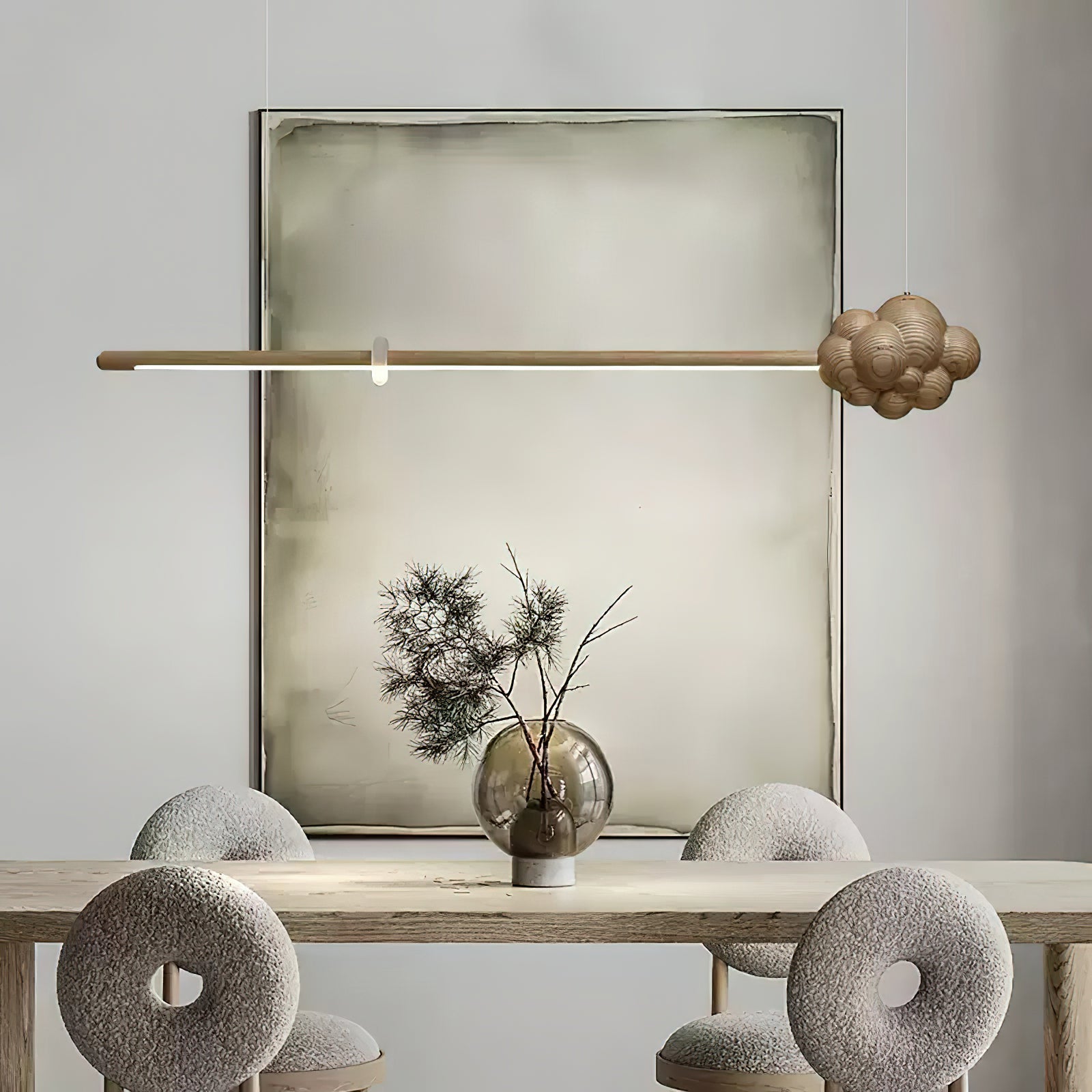 Lustra Pendant Lamp Wood Stick Cloud Minimalist-Neutral Decor