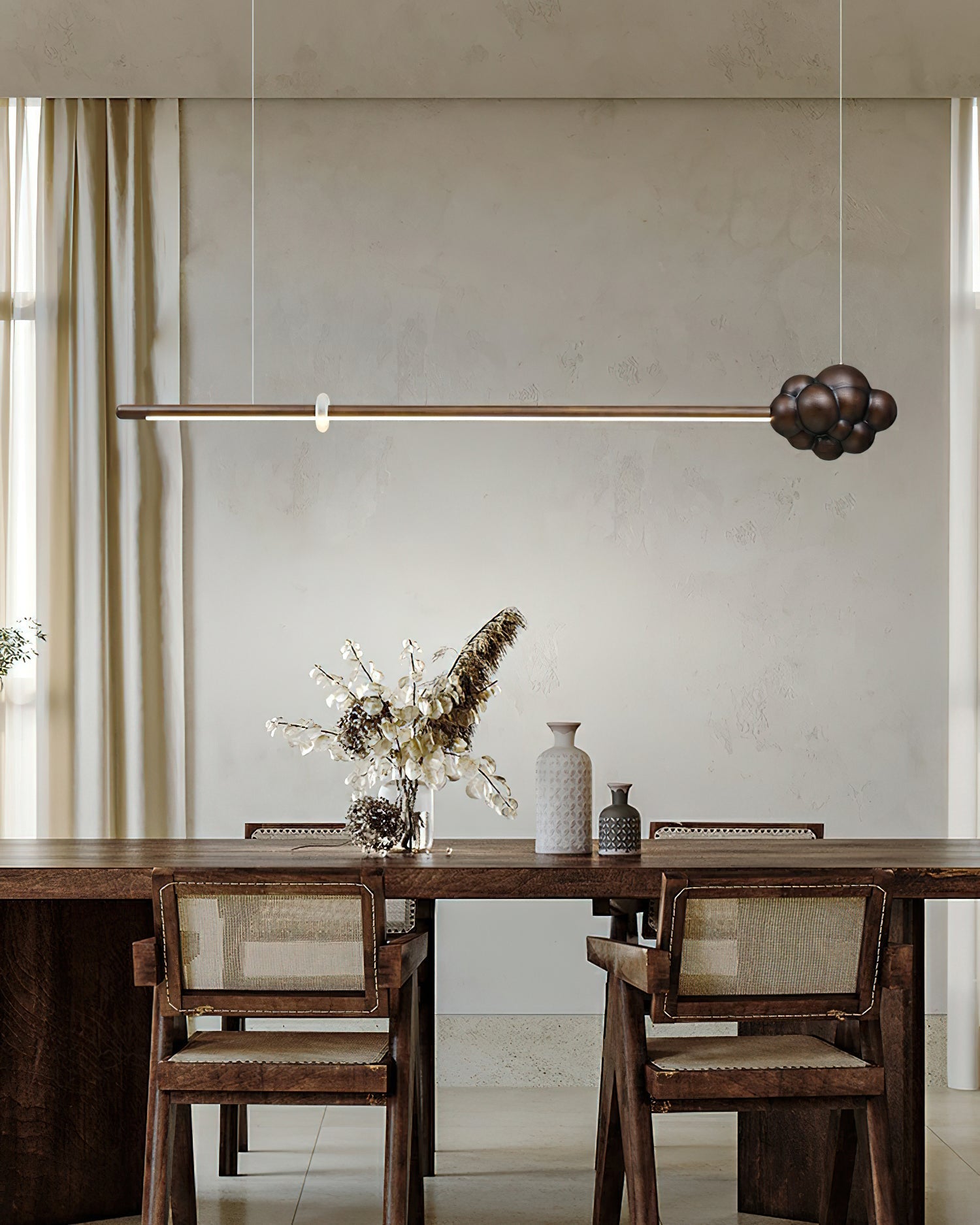Lustra Pendant Lamp Wood Stick Cloud Minimalist-Neutral Decor