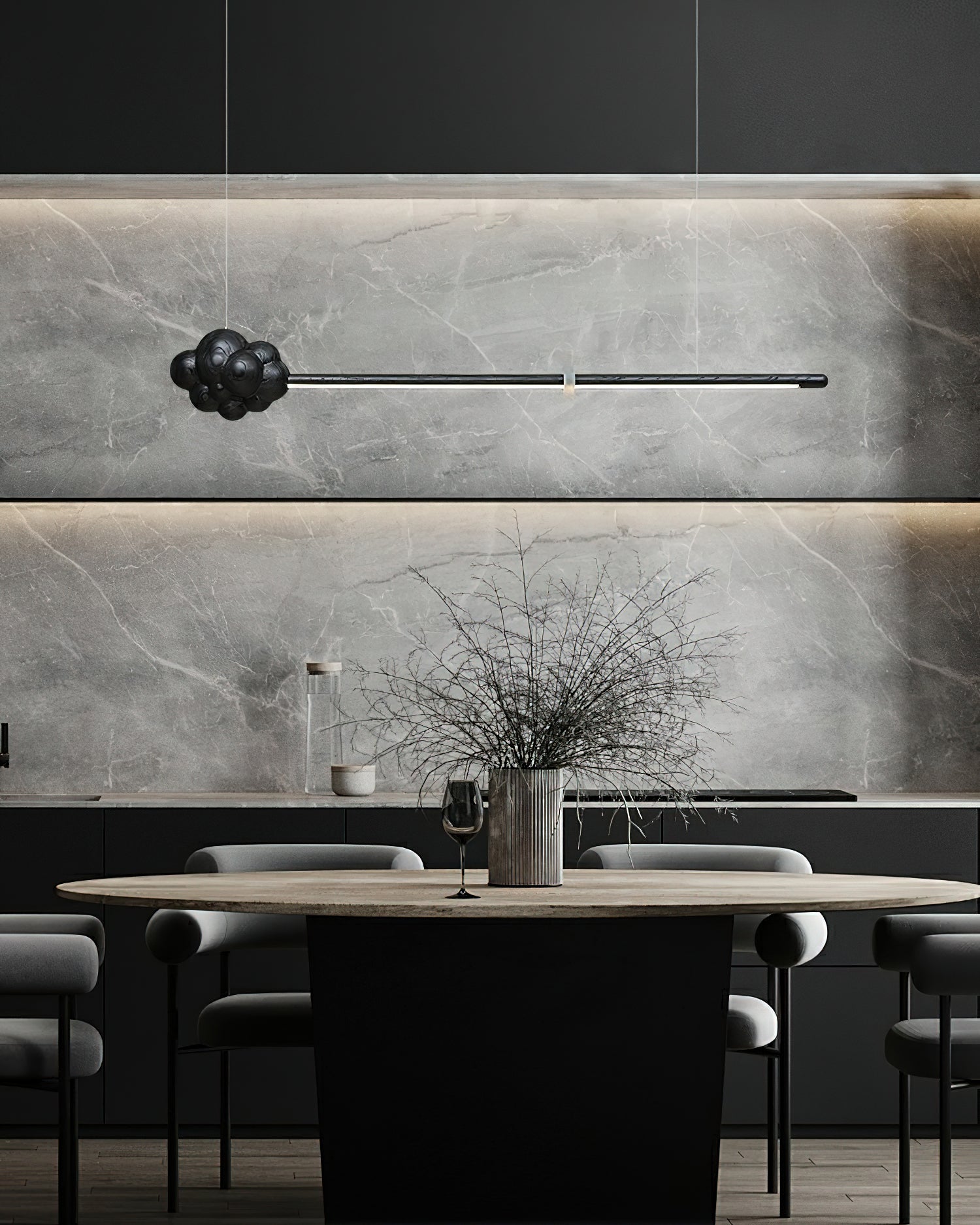 Lustra Pendant Lamp Wood Stick Cloud Minimalist-Neutral Decor