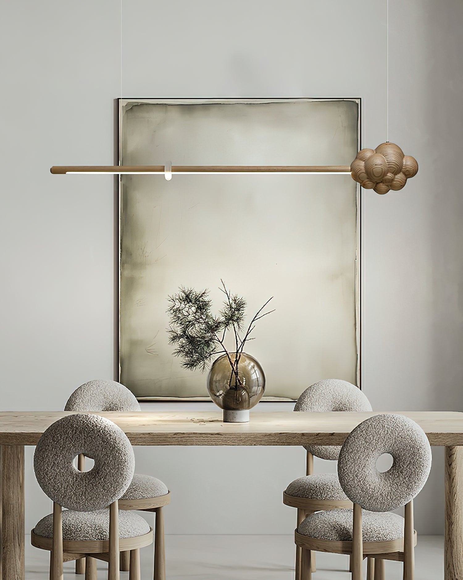 Lustra Pendant Lamp Wood Stick Cloud Minimalist-Neutral Decor