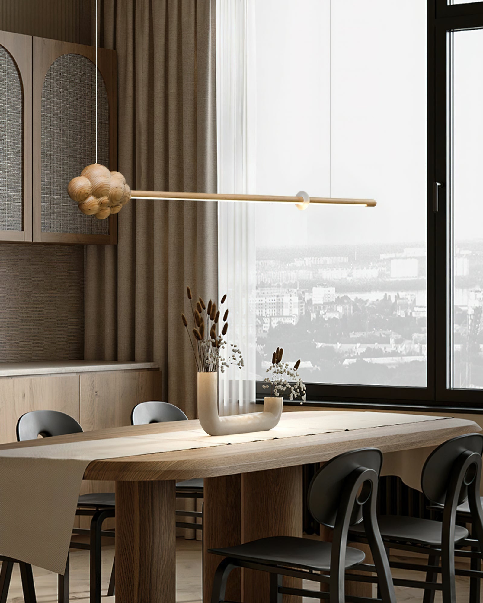 Lustra Pendant Lamp Wood Stick Cloud Minimalist-Neutral Decor
