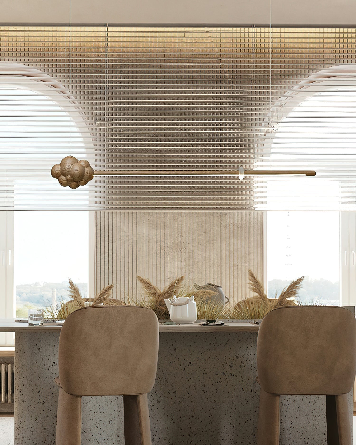 Lustra Pendant Lamp Wood Stick Cloud Minimalist-Neutral Decor