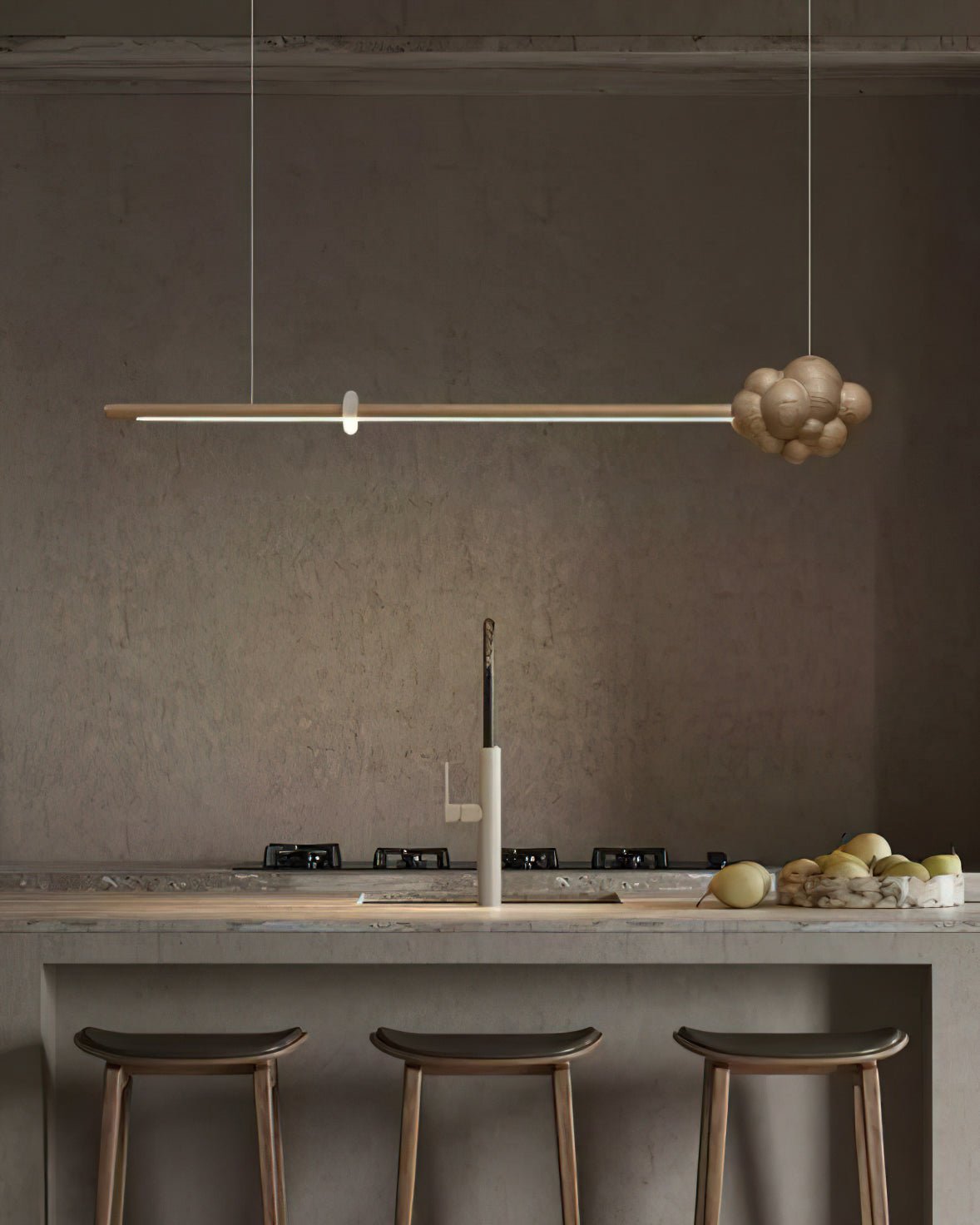 Lustra Pendant Lamp Wood Stick Cloud Minimalist-Neutral Decor
