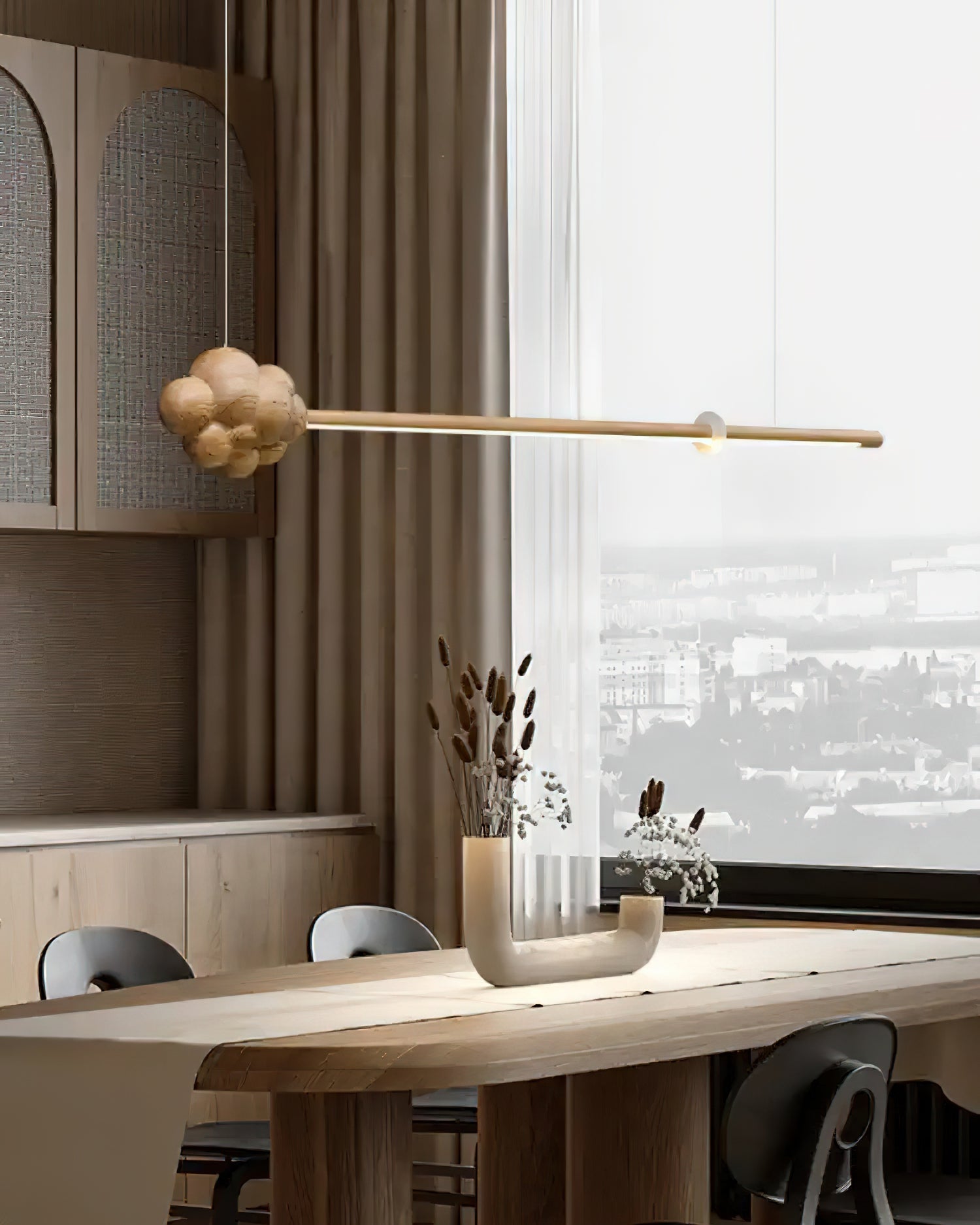 Lustra Pendant Lamp Wood Stick Cloud Minimalist-Neutral Decor