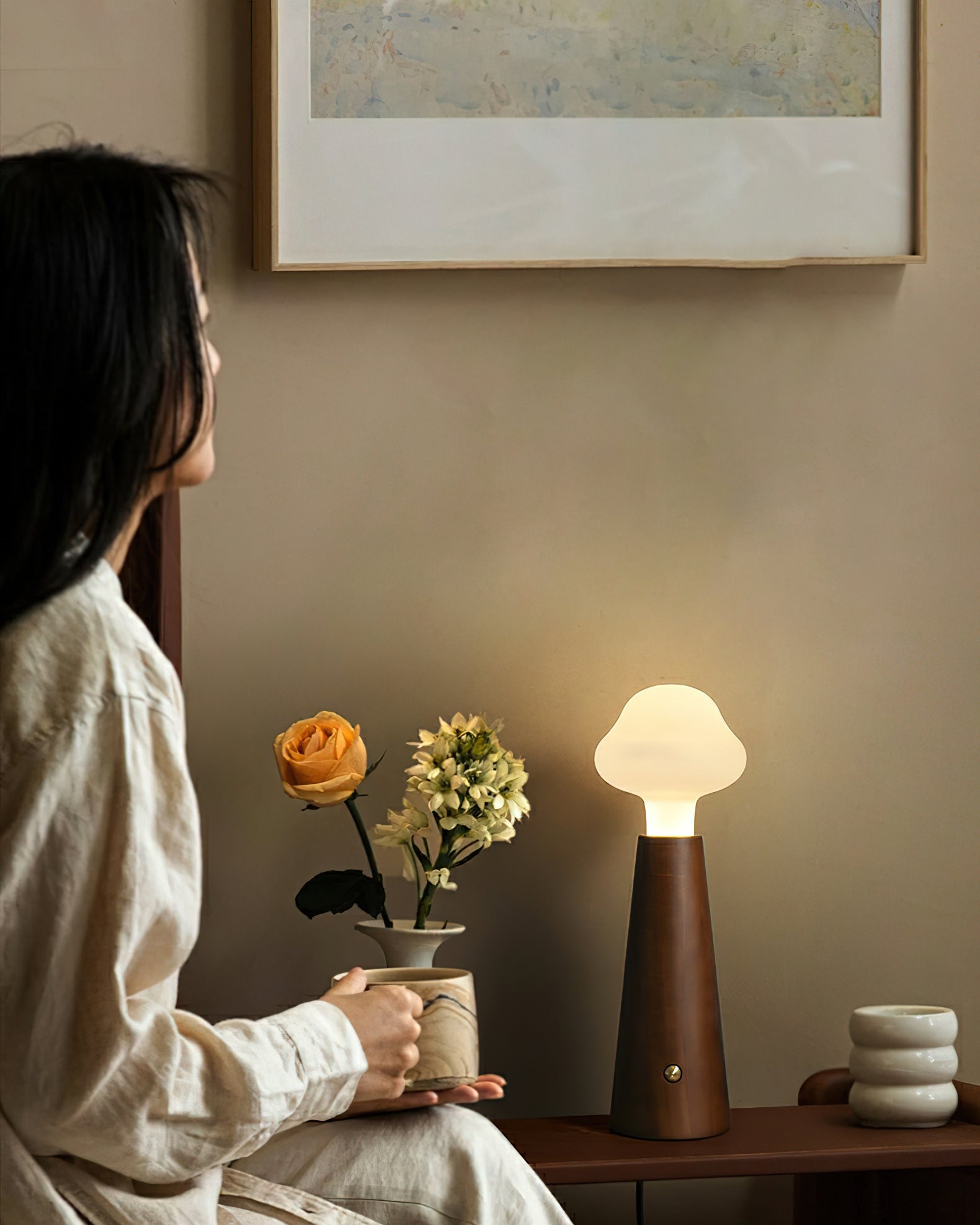 Mushio Wood Cloud Table Lamp-Neutral Decor