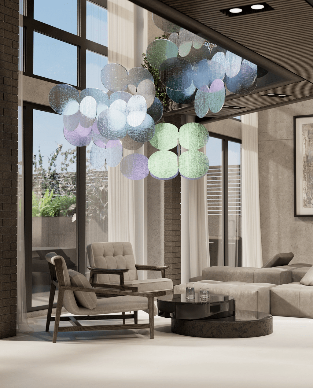 Clouds Iridescent Disc Chandelier-Neutral Decor