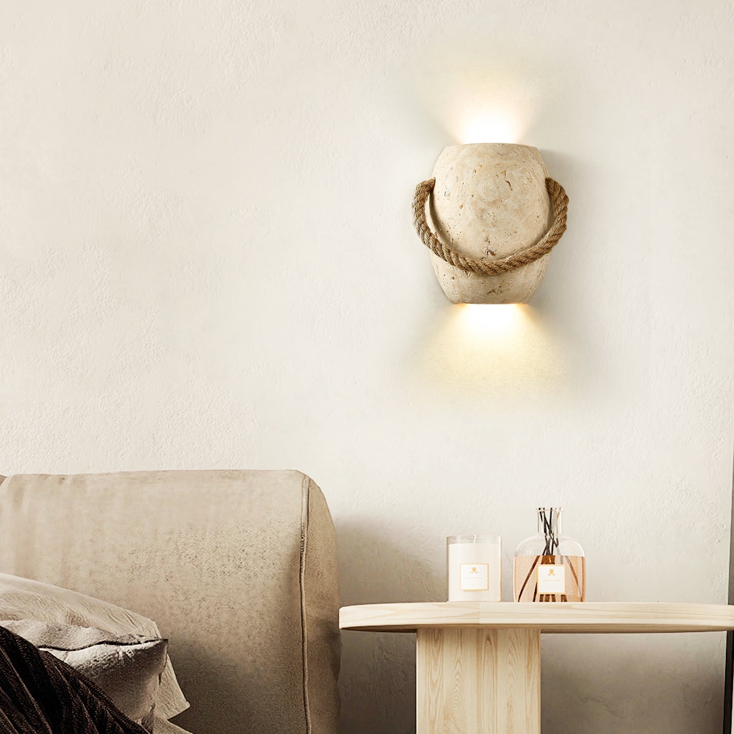Coastal Rope Stone Wall Sconce-Neutral Decor
