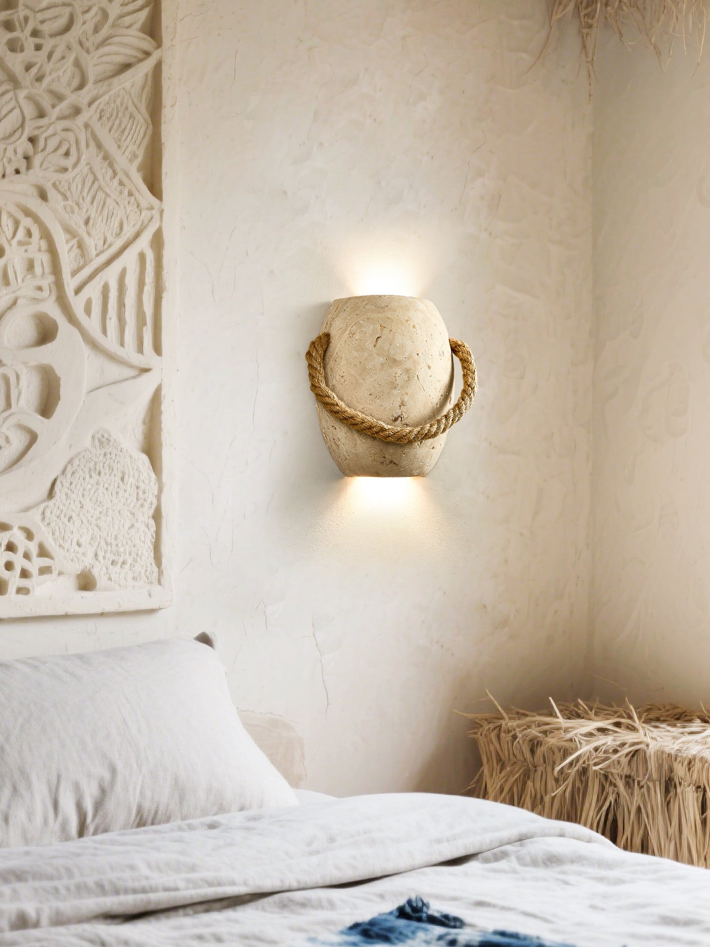 Coastal Rope Stone Wall Sconce-Neutral Decor
