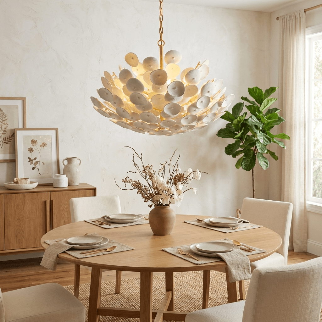 Coconut Disc Chandelier-Neutral Decor