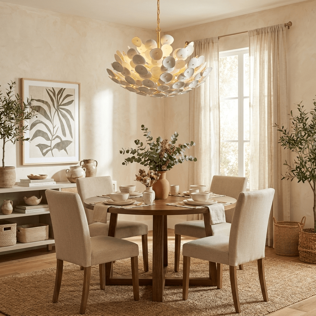 Coconut Disc Chandelier-Neutral Decor