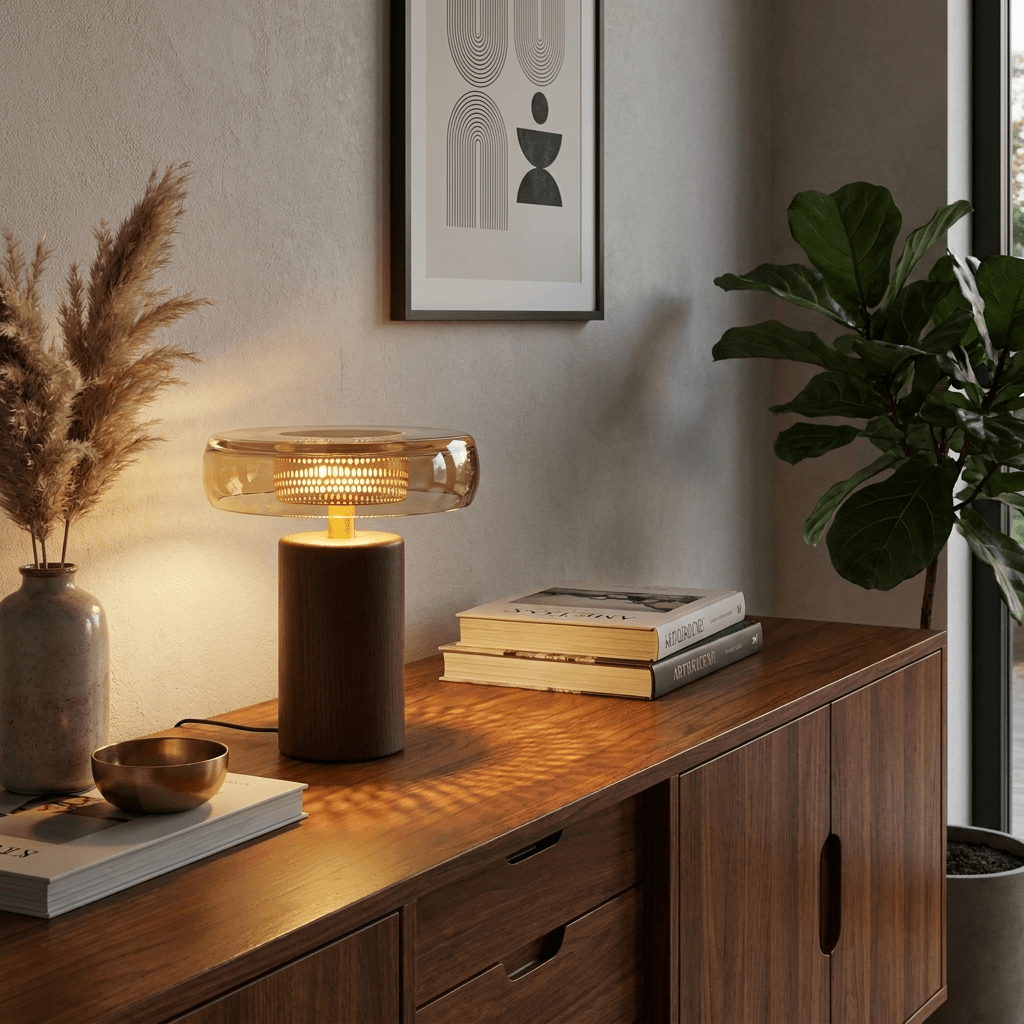 Cognac Disc Table Lamp-Neutral Decor