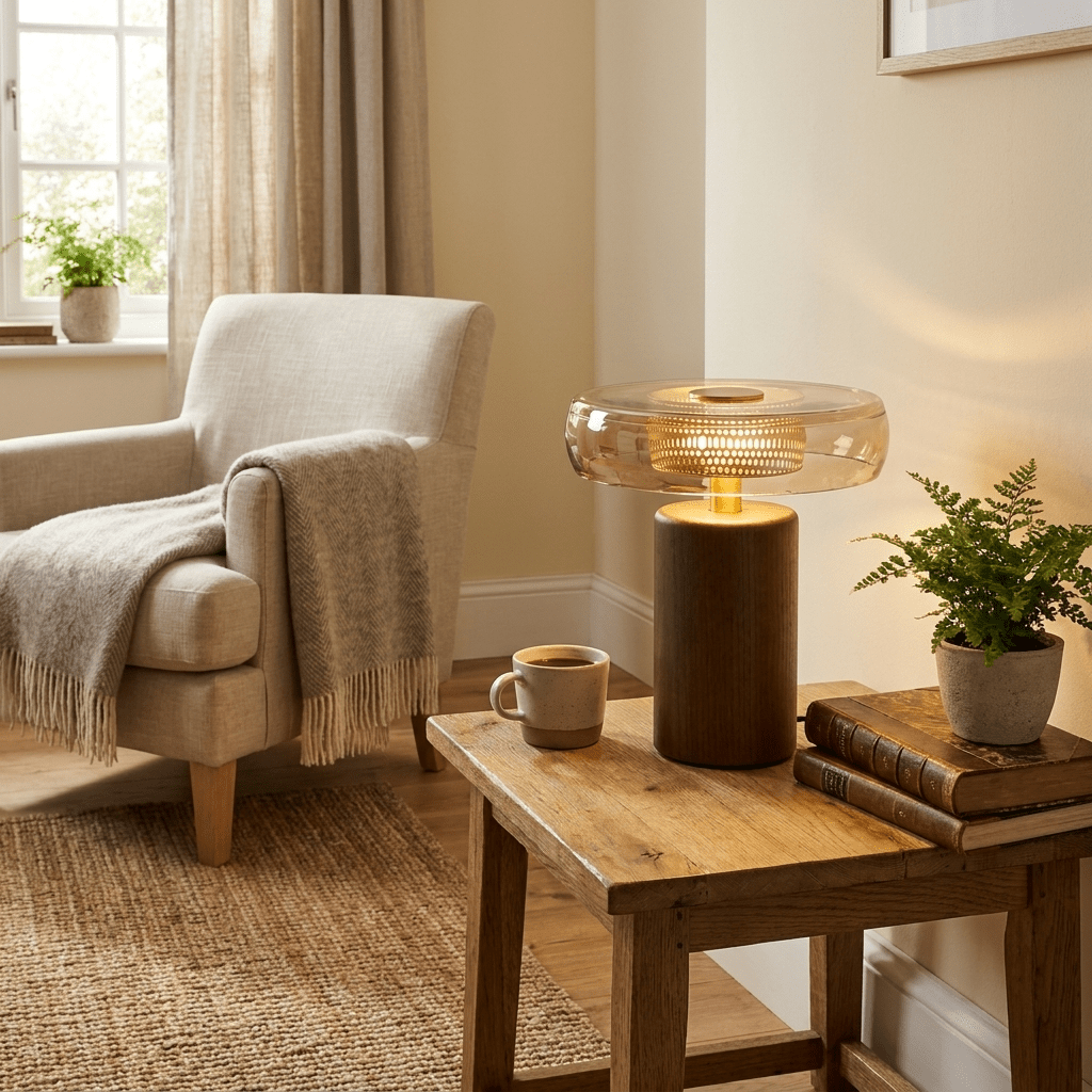 Cognac Disc Table Lamp-Neutral Decor