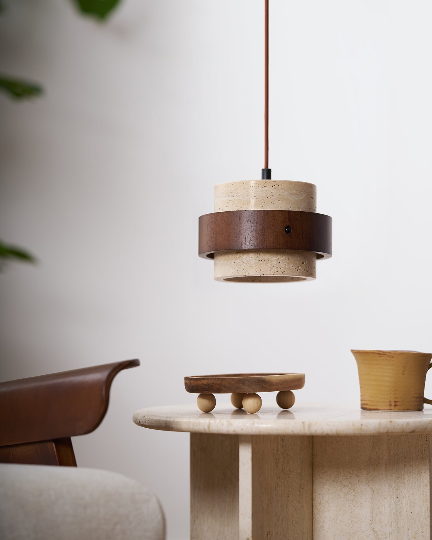 Cumirora Layered Cylinder Travertine Pendant Light-Neutral Decor