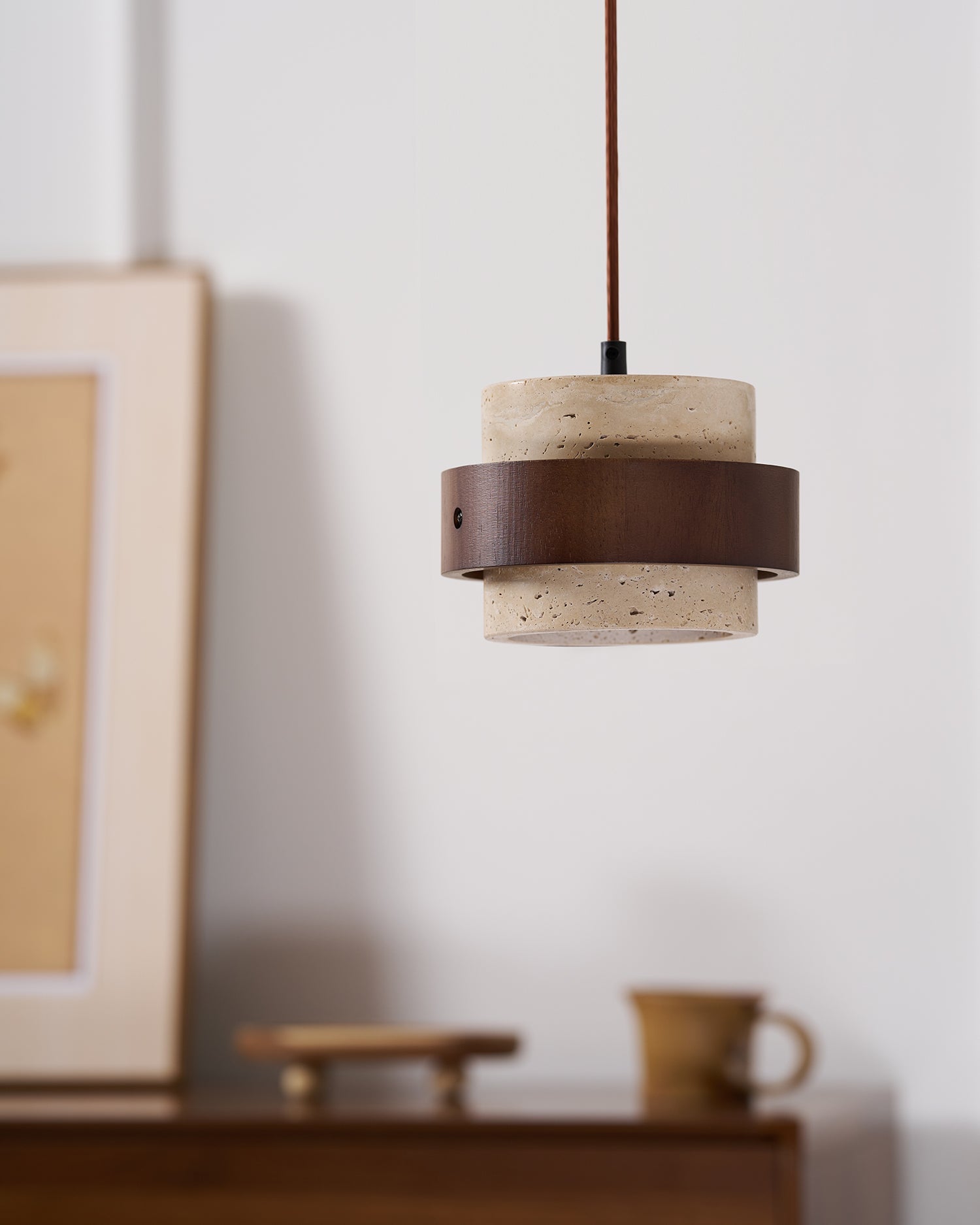 Cumirora Layered Cylinder Travertine Pendant Light-Neutral Decor