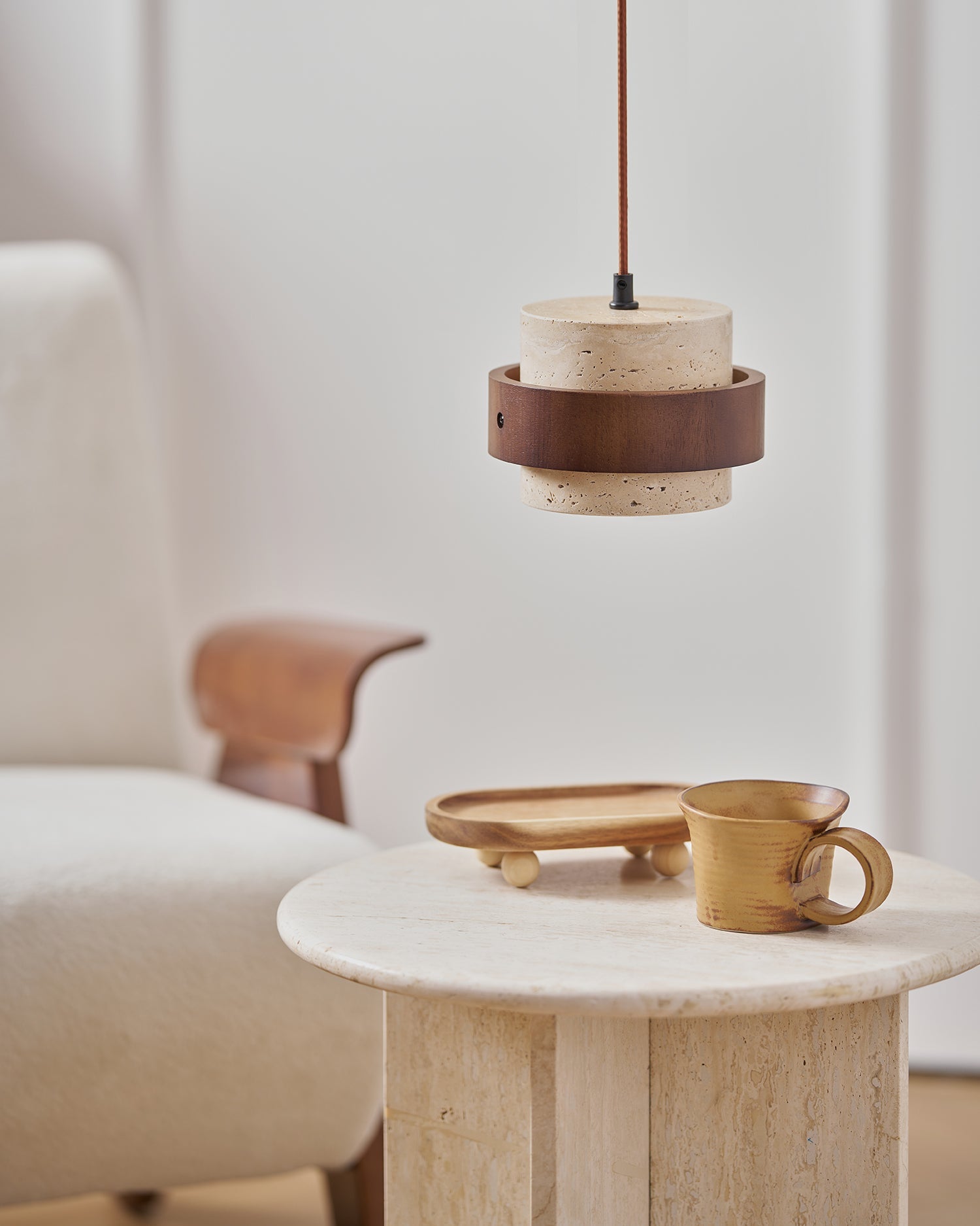 Cumirora Layered Cylinder Travertine Pendant Light-Neutral Decor