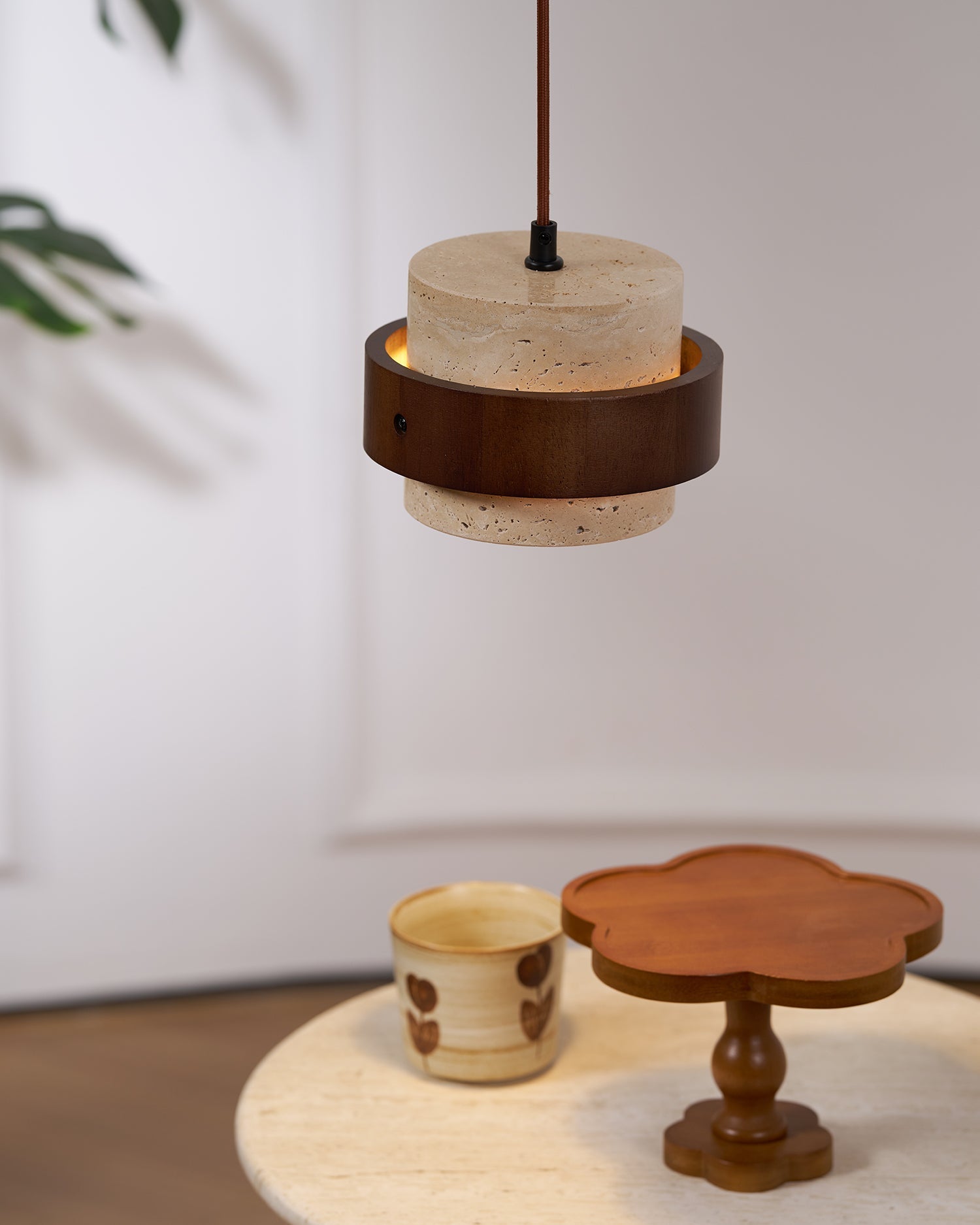Cumirora Layered Cylinder Travertine Pendant Light-Neutral Decor