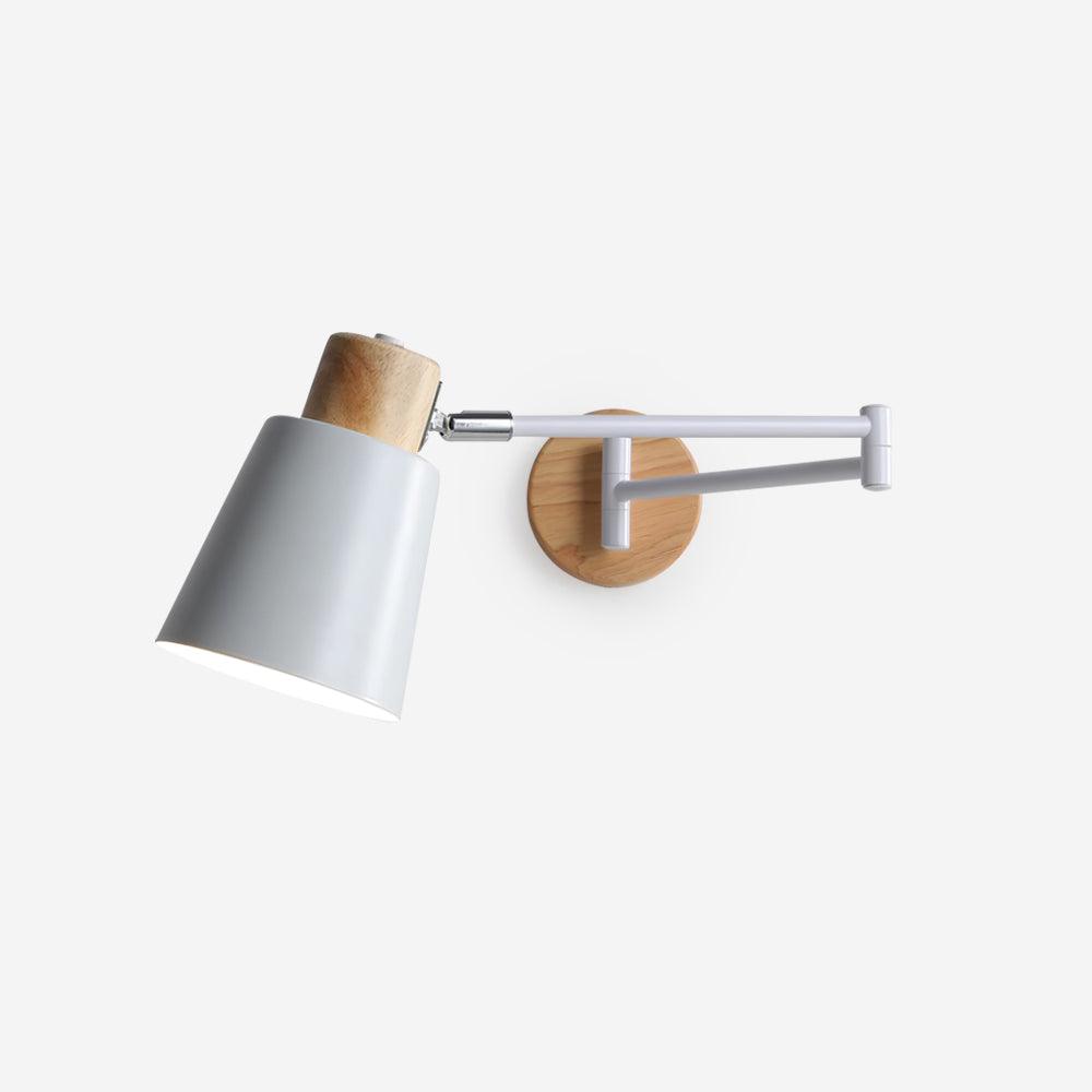 Wall Lamp Adjustable Arm Cone Shade Wood Base Modern Study