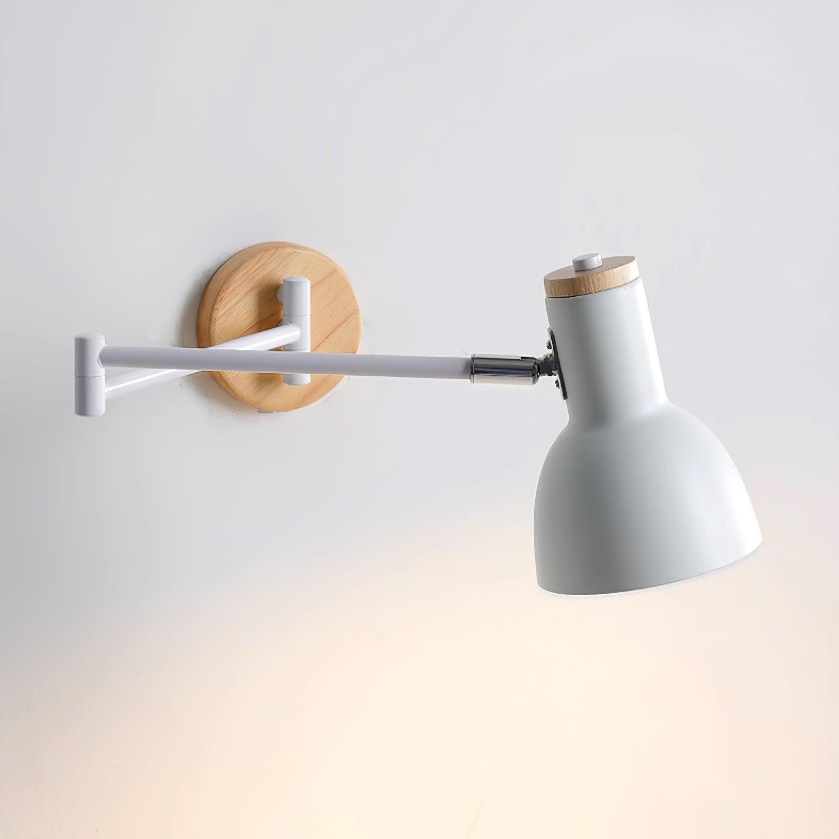 Wall Lamp Adjustable Arm Cone Shade Wood Base Modern Study