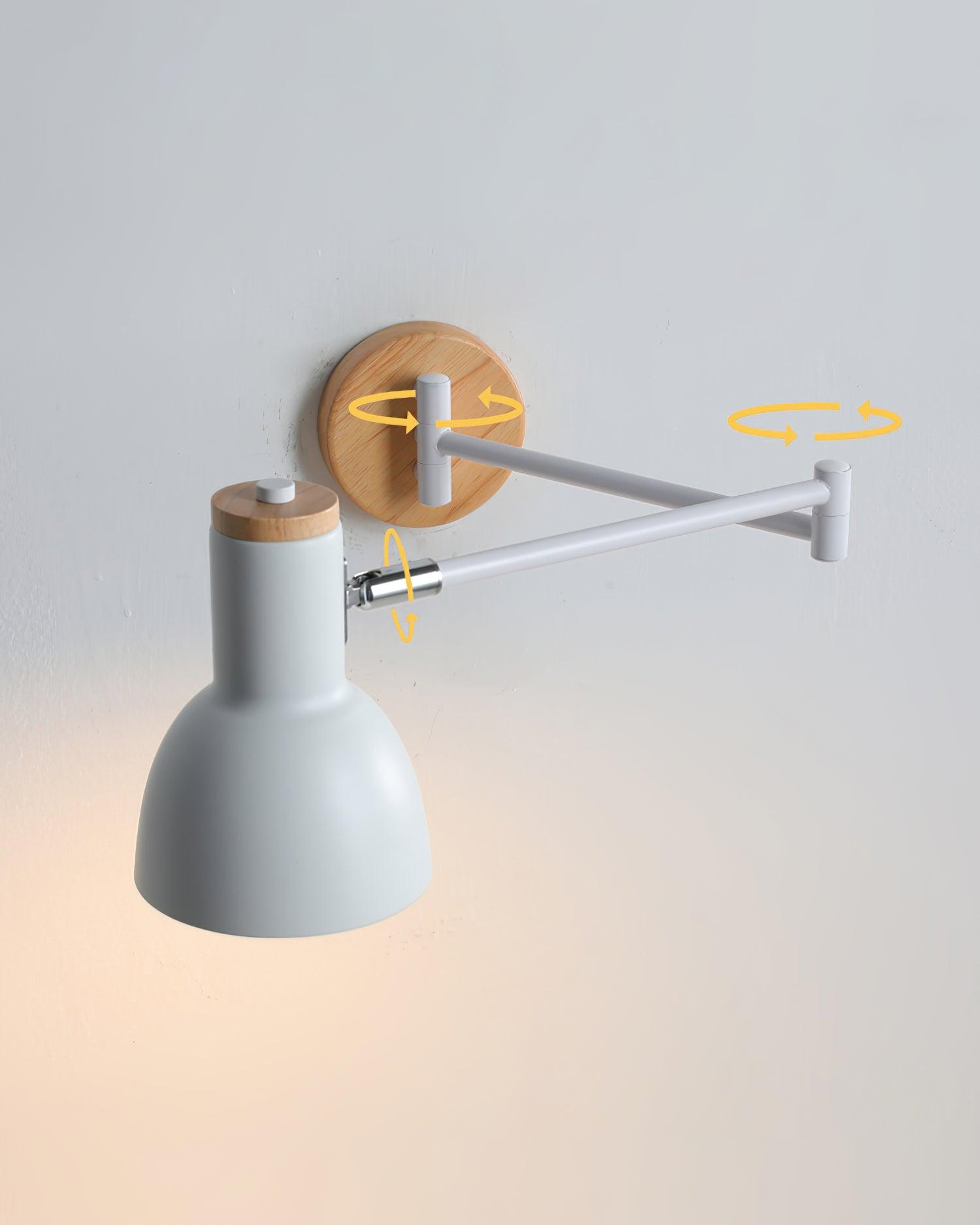 Wall Lamp Adjustable Arm Cone Shade Wood Base Modern Study