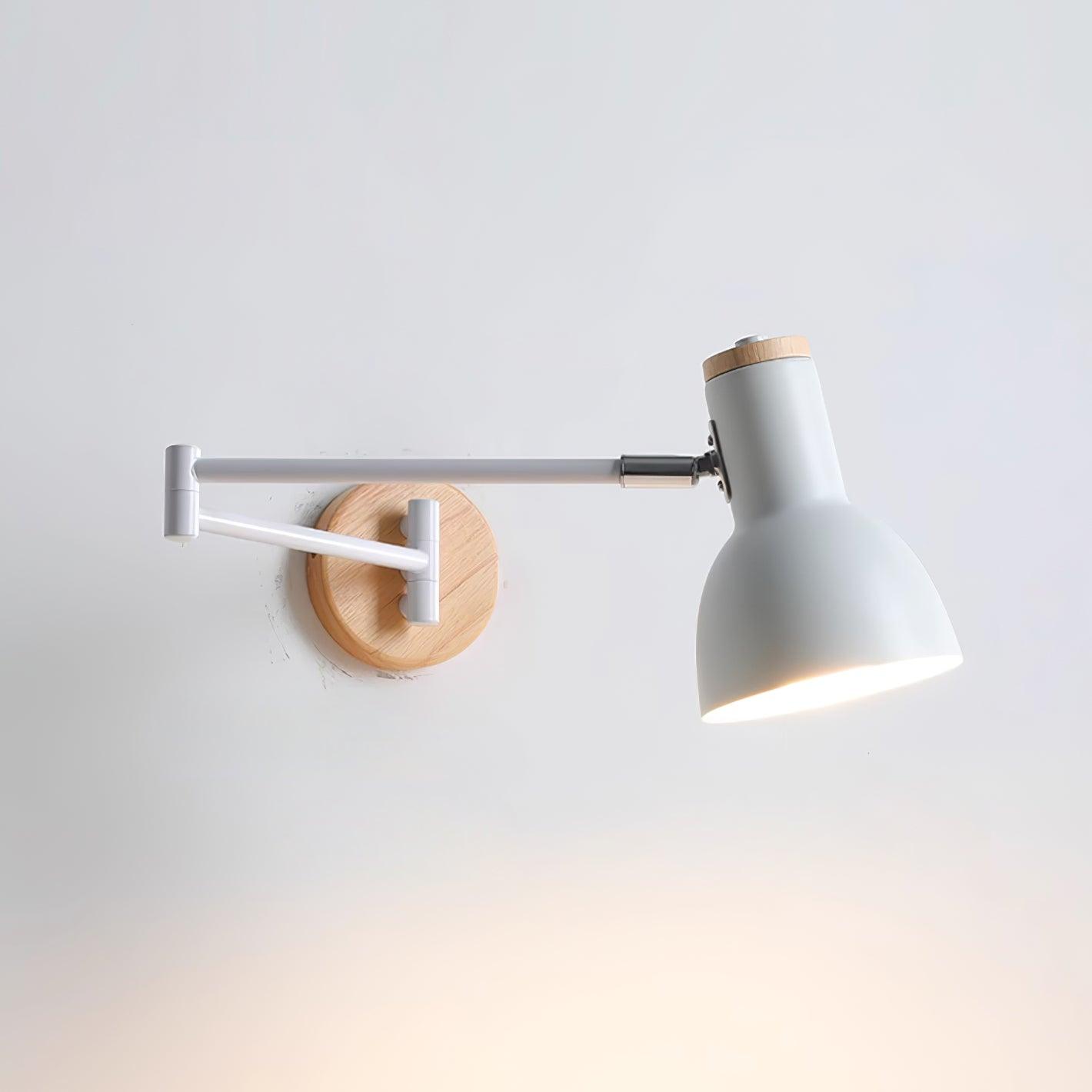 Wall Lamp Adjustable Arm Cone Shade Wood Base Modern Study