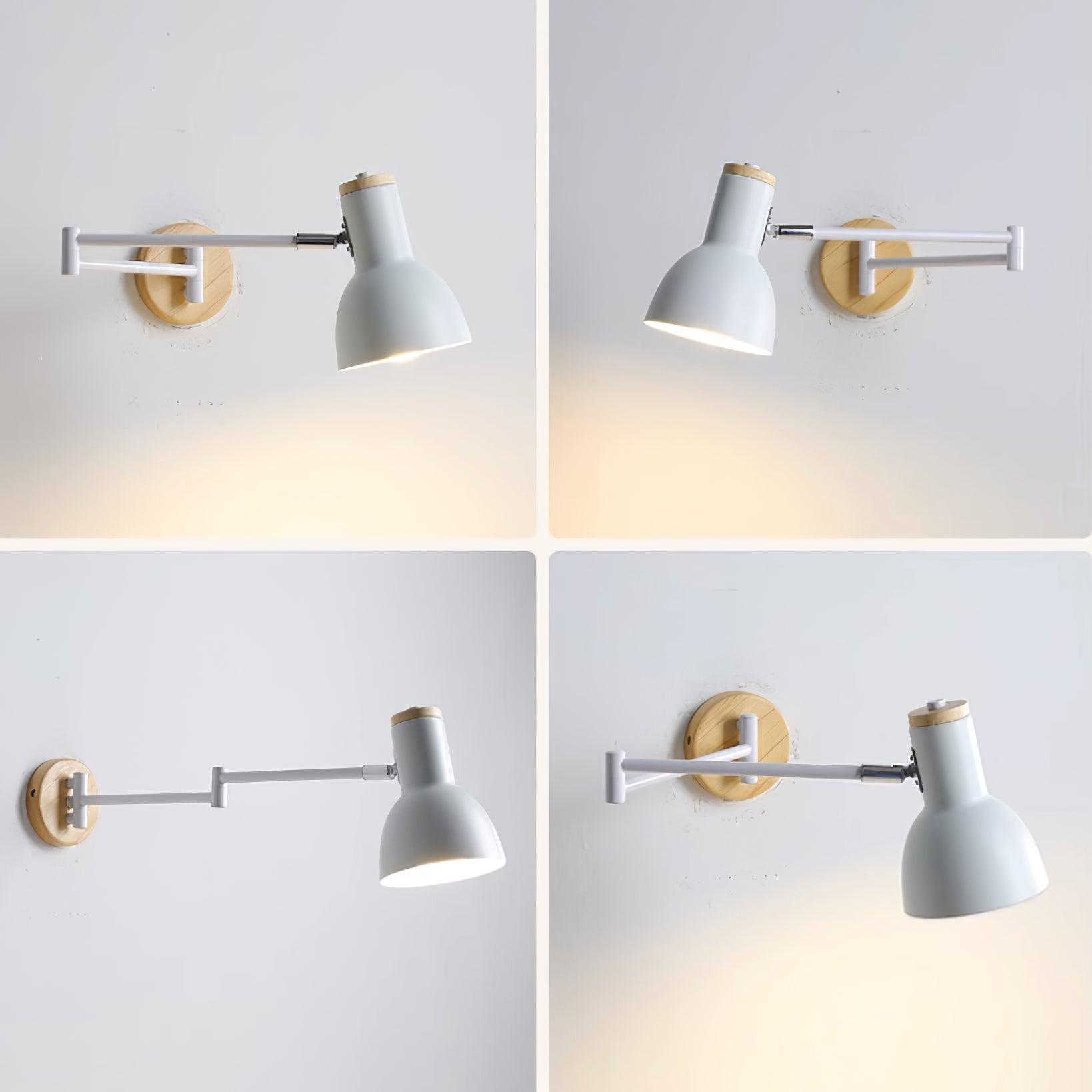 Wall Lamp Adjustable Arm Cone Shade Wood Base Modern Study