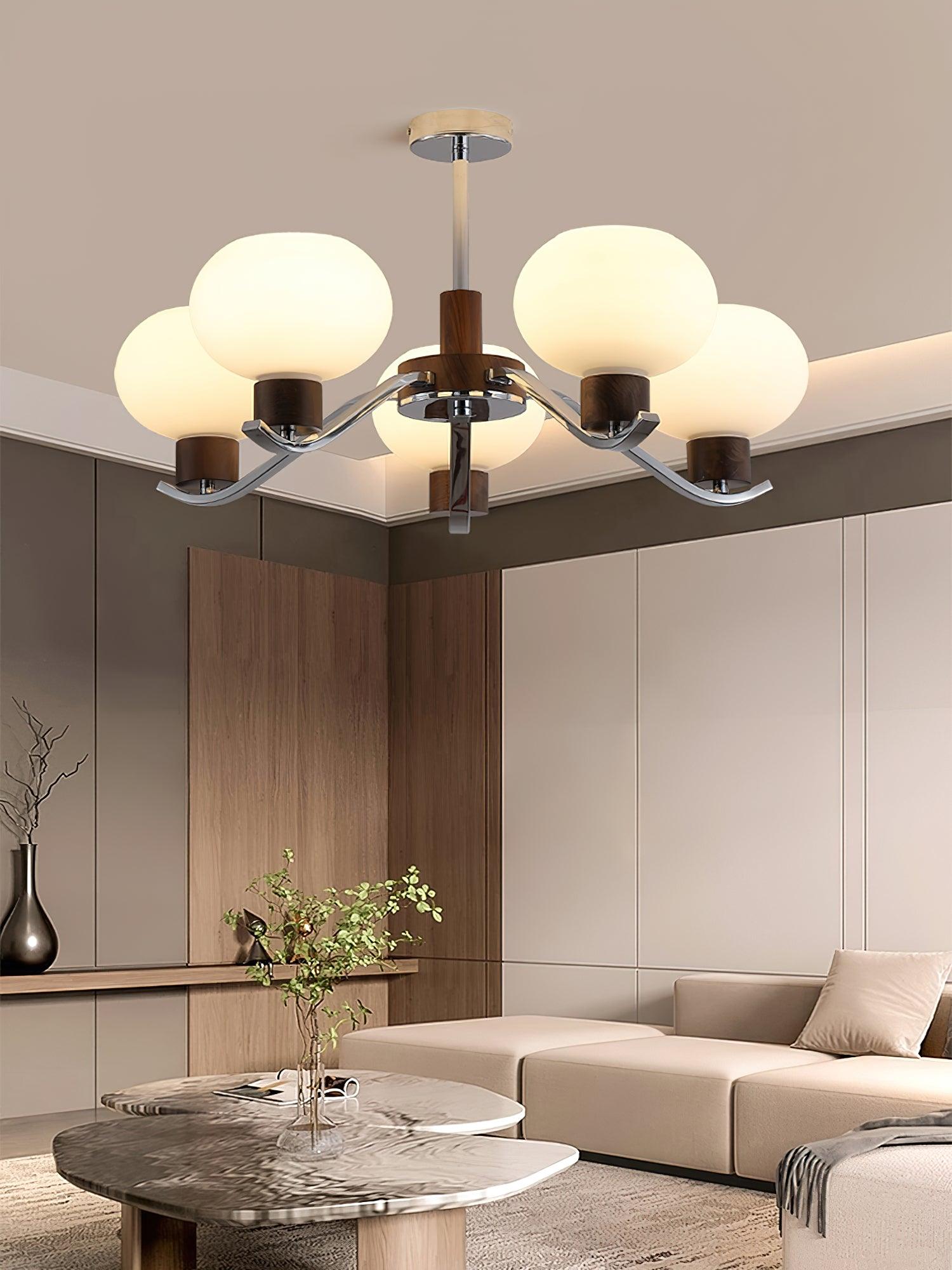Lustra Chandelier Chrome Walnut Elegant-Neutral Decor