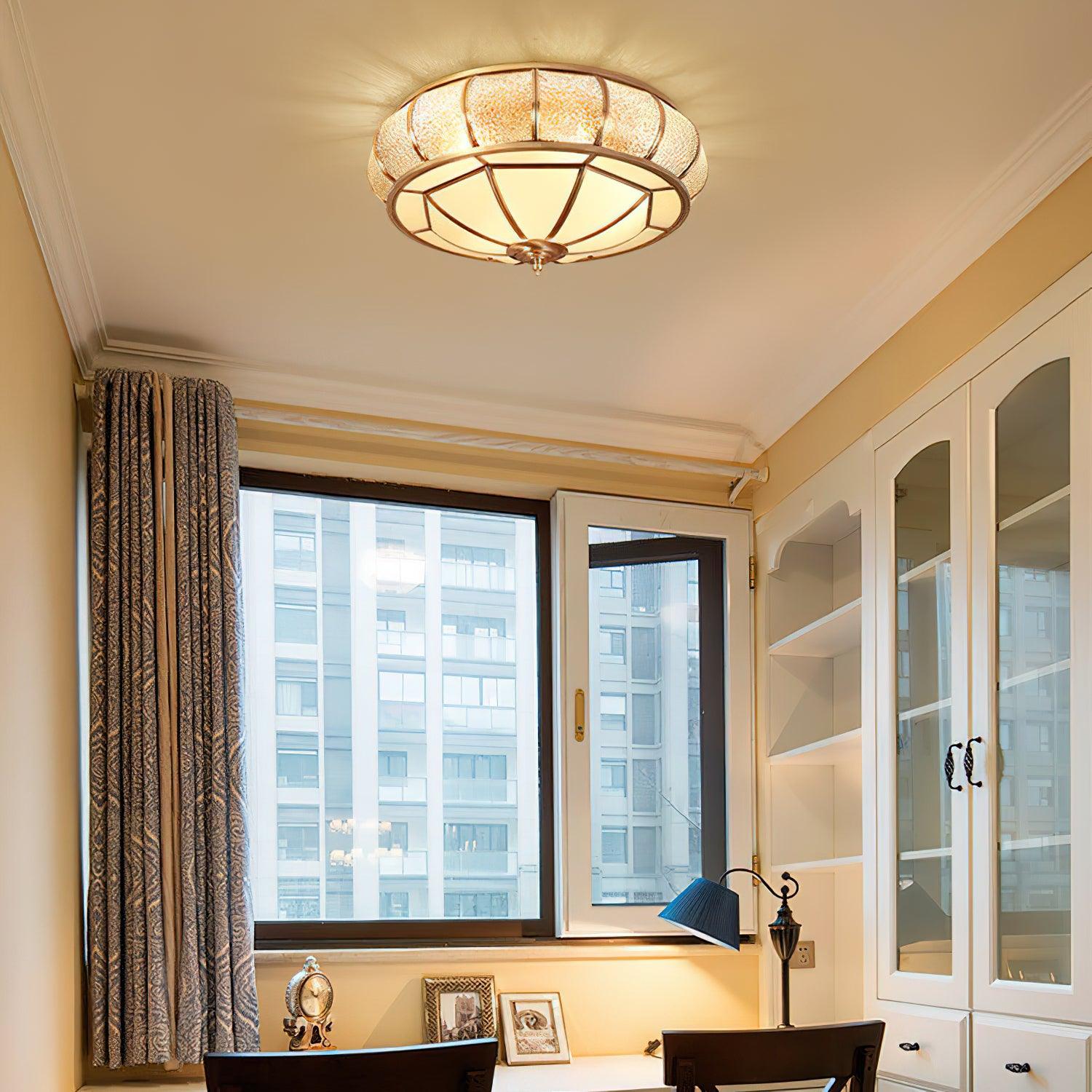 Deu Postmodern Luxury Drum Brass Glass Ceiling Light-Neutral Decor