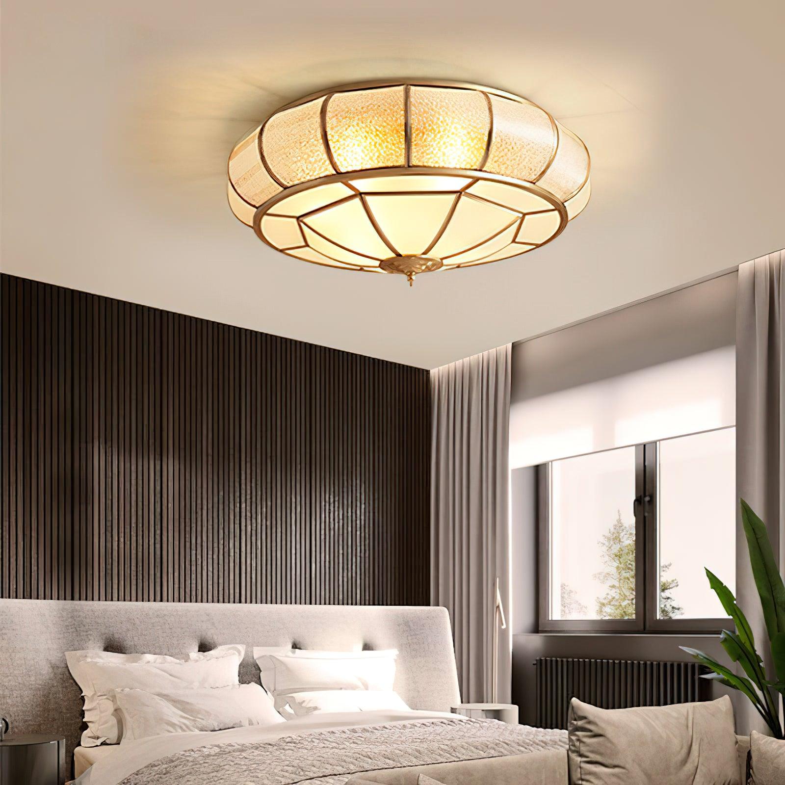 Deu Postmodern Luxury Drum Brass Glass Ceiling Light-Neutral Decor