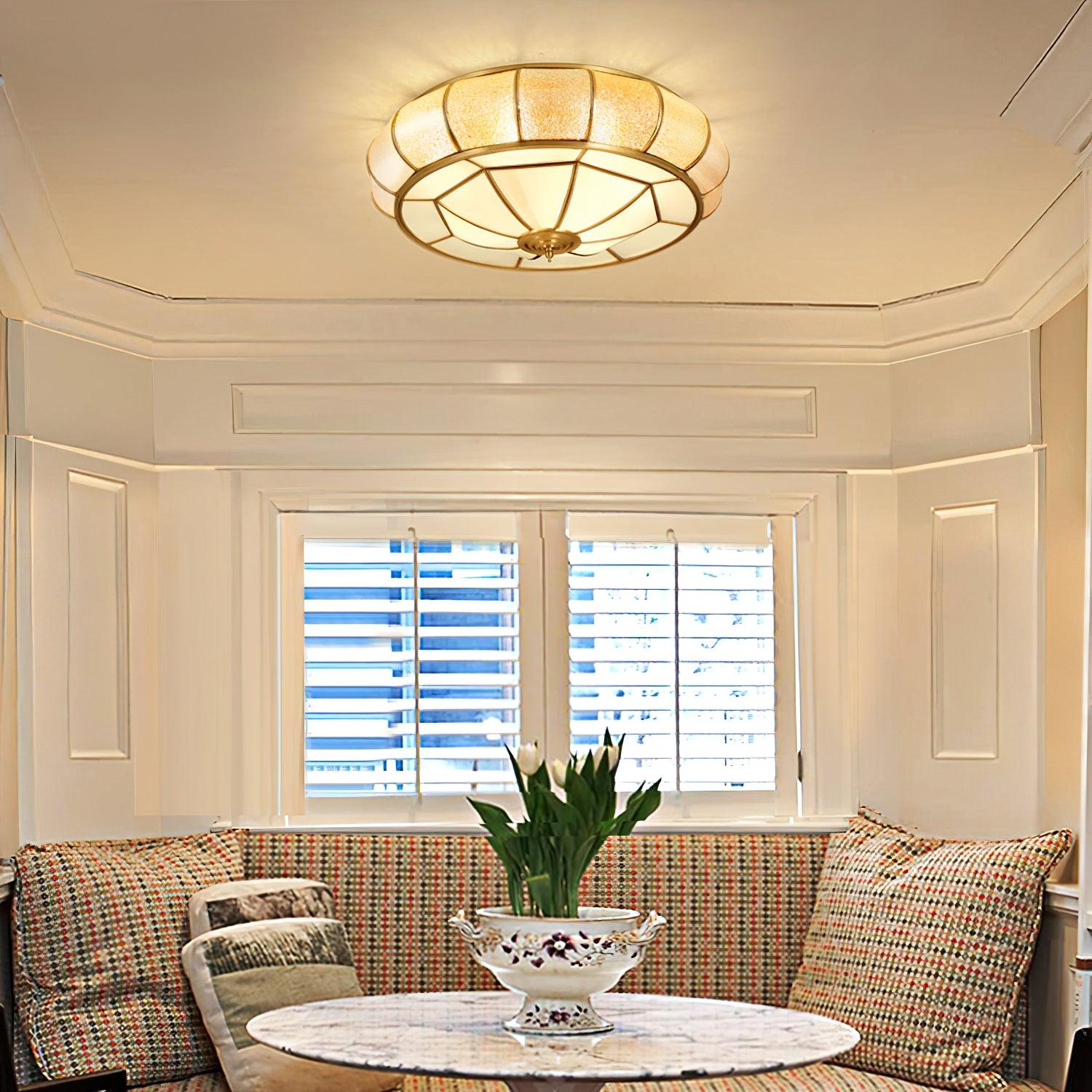 Deu Postmodern Luxury Drum Brass Glass Ceiling Light-Neutral Decor