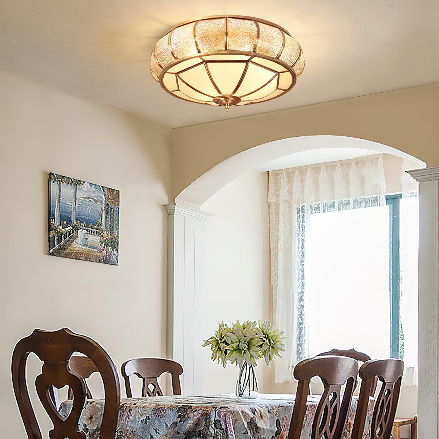 Deu Postmodern Luxury Drum Brass Glass Ceiling Light-Neutral Decor