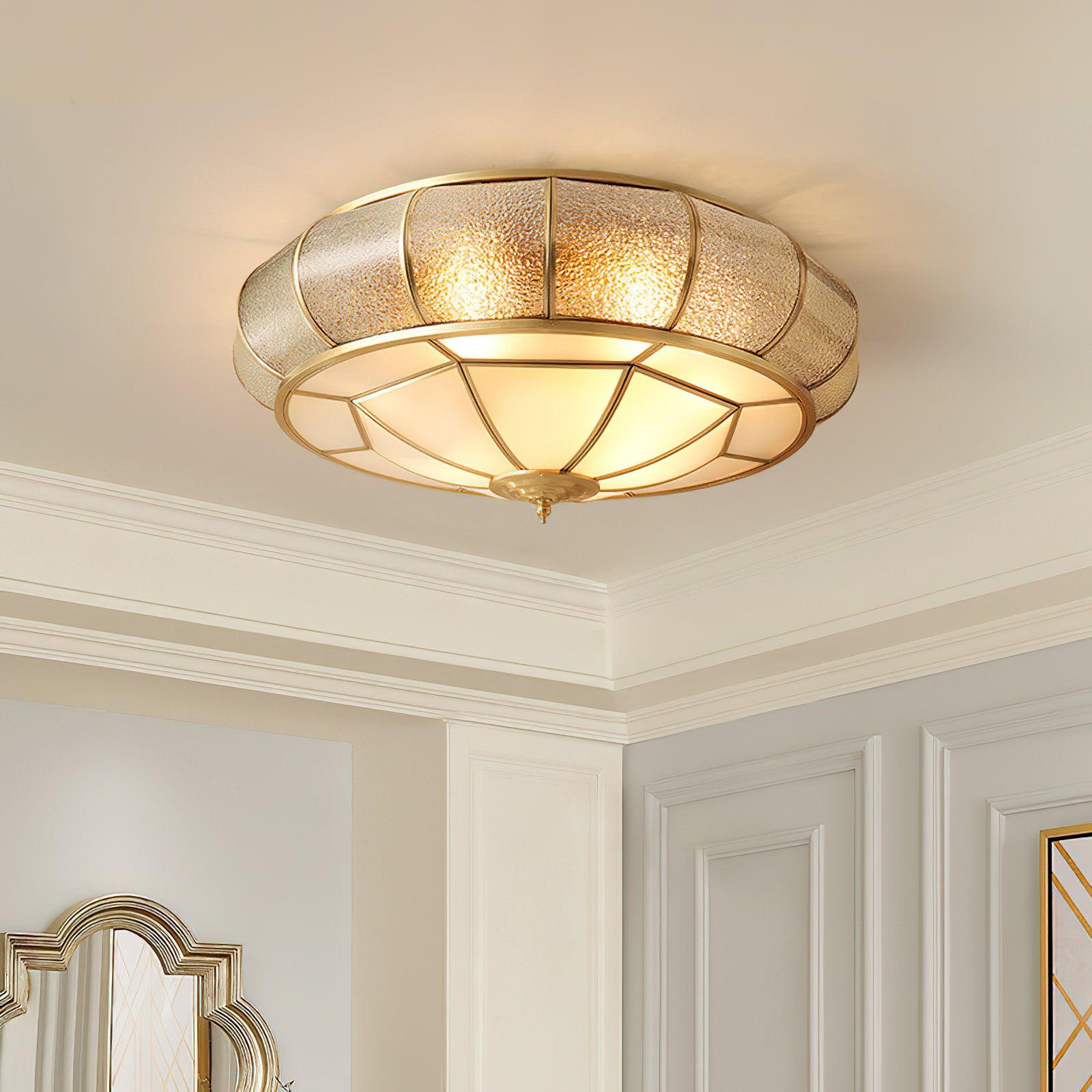 Deu Postmodern Luxury Drum Brass Glass Ceiling Light-Neutral Decor