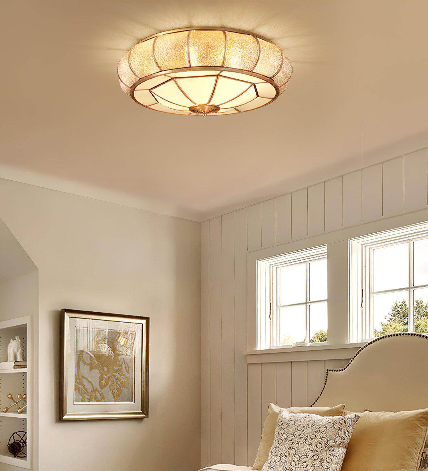 Deu Postmodern Luxury Drum Brass Glass Ceiling Light-Neutral Decor