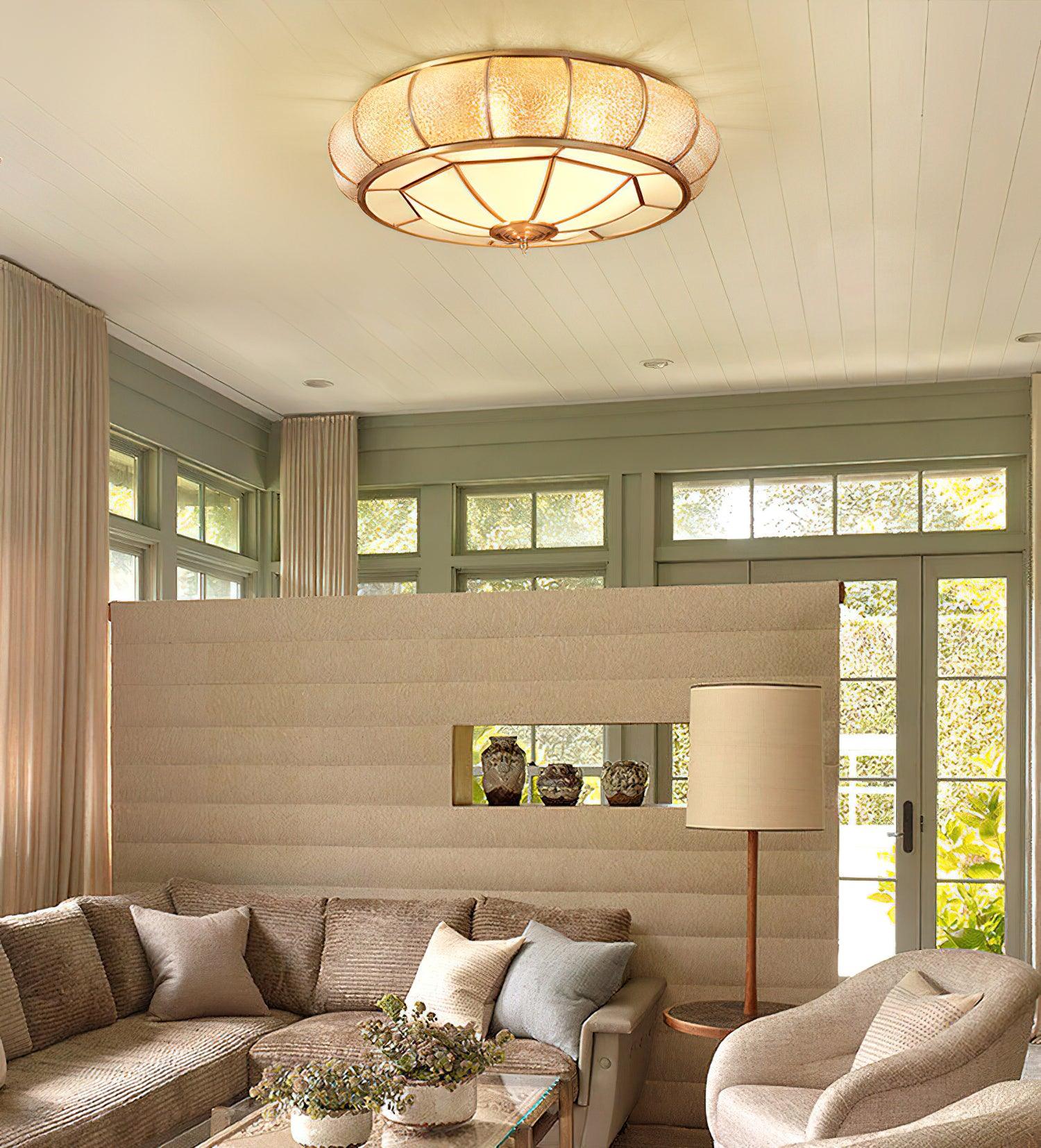 Deu Postmodern Luxury Drum Brass Glass Ceiling Light-Neutral Decor