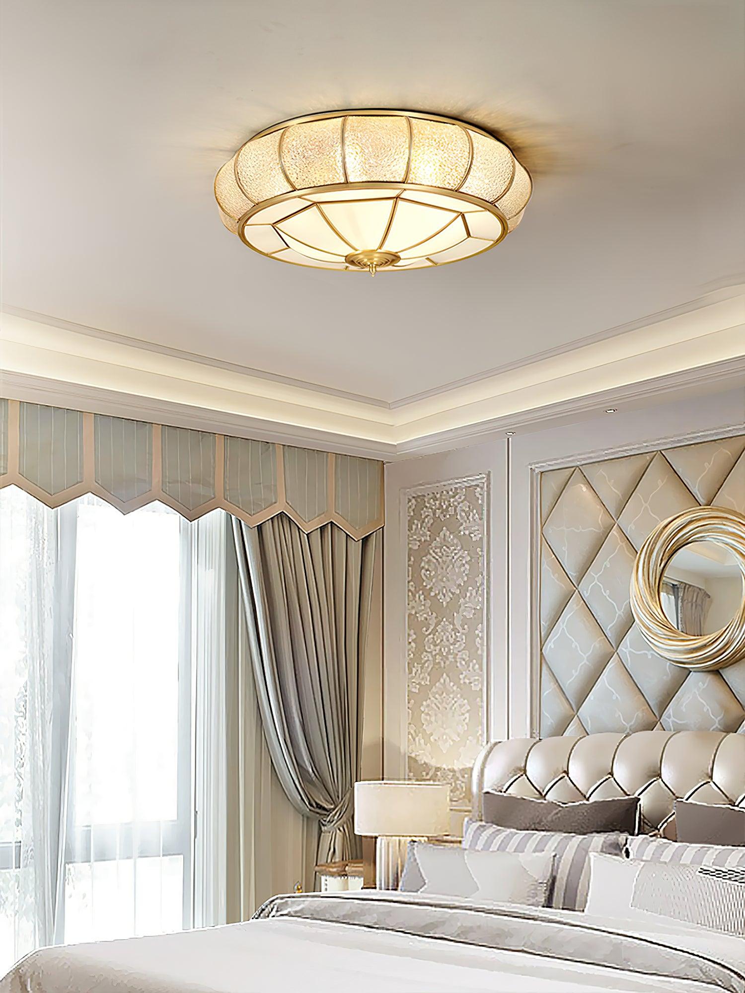 Deu Postmodern Luxury Drum Brass Glass Ceiling Light-Neutral Decor