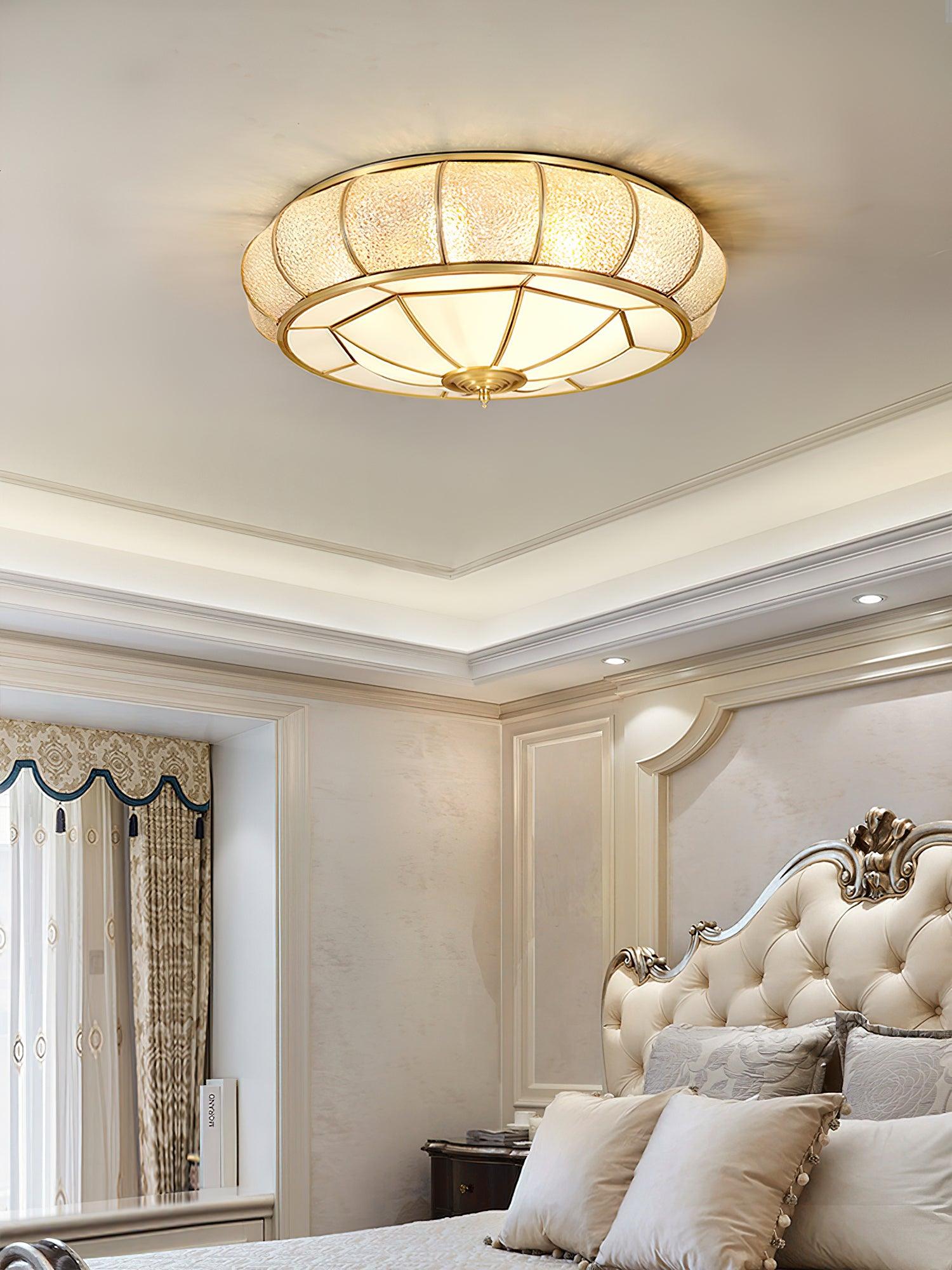 Deu Postmodern Luxury Drum Brass Glass Ceiling Light-Neutral Decor