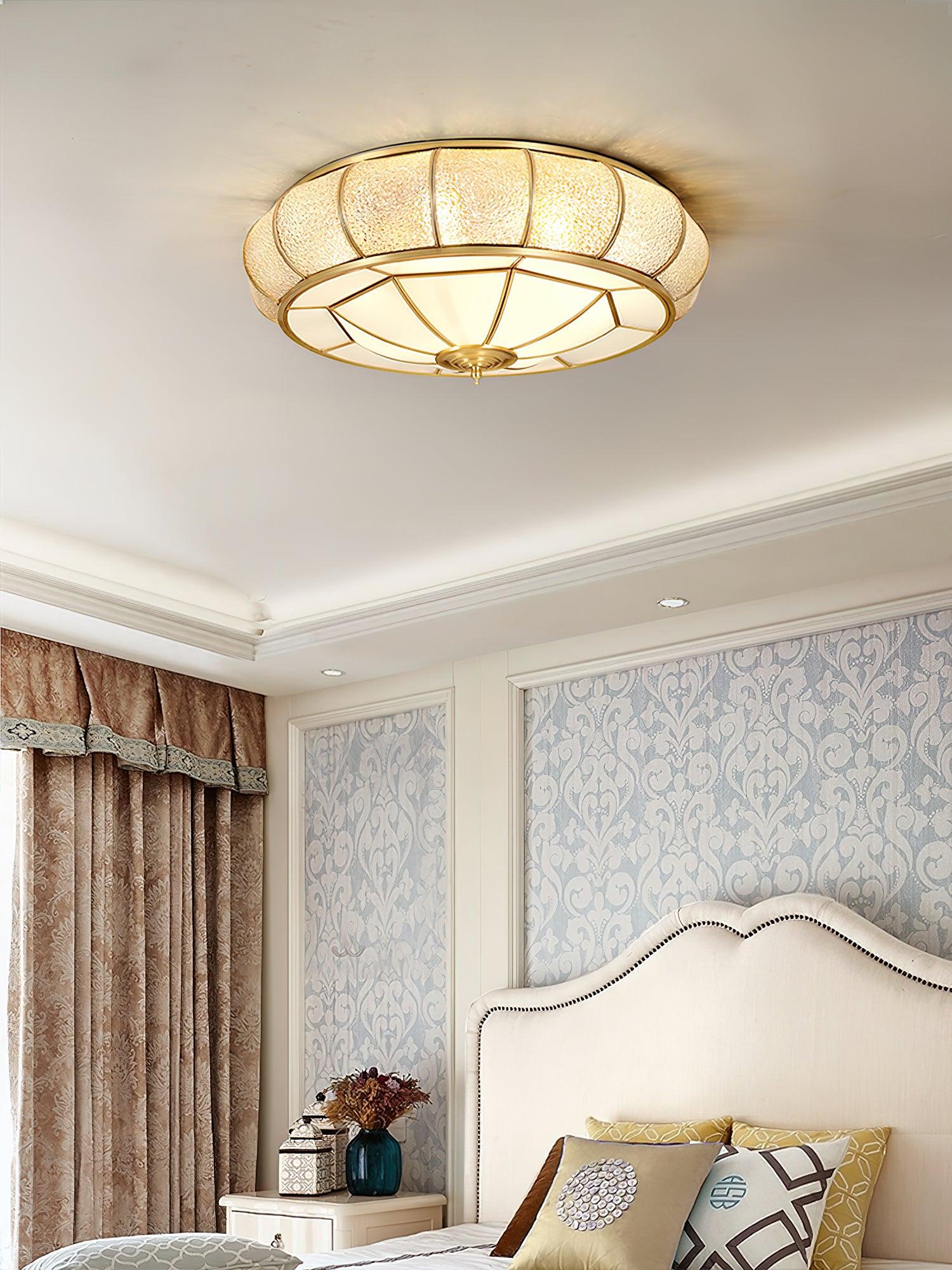 Deu Postmodern Luxury Drum Brass Glass Ceiling Light-Neutral Decor