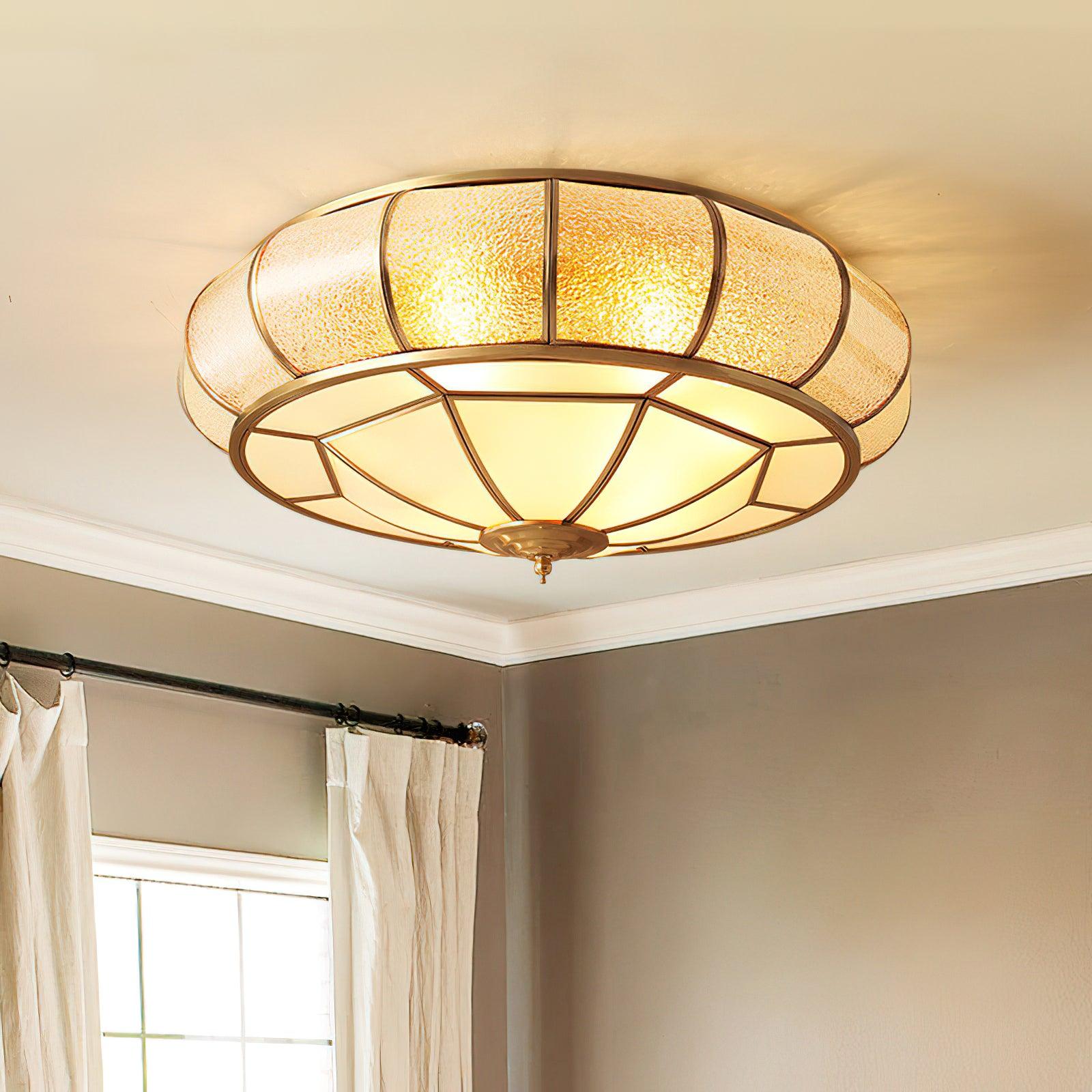 Deu Postmodern Luxury Drum Brass Glass Ceiling Light-Neutral Decor