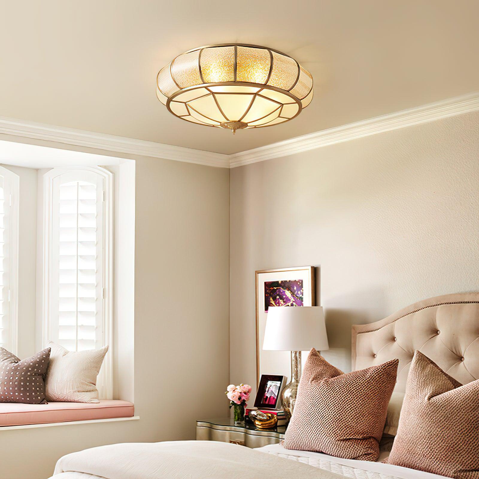 Deu Postmodern Luxury Drum Brass Glass Ceiling Light-Neutral Decor