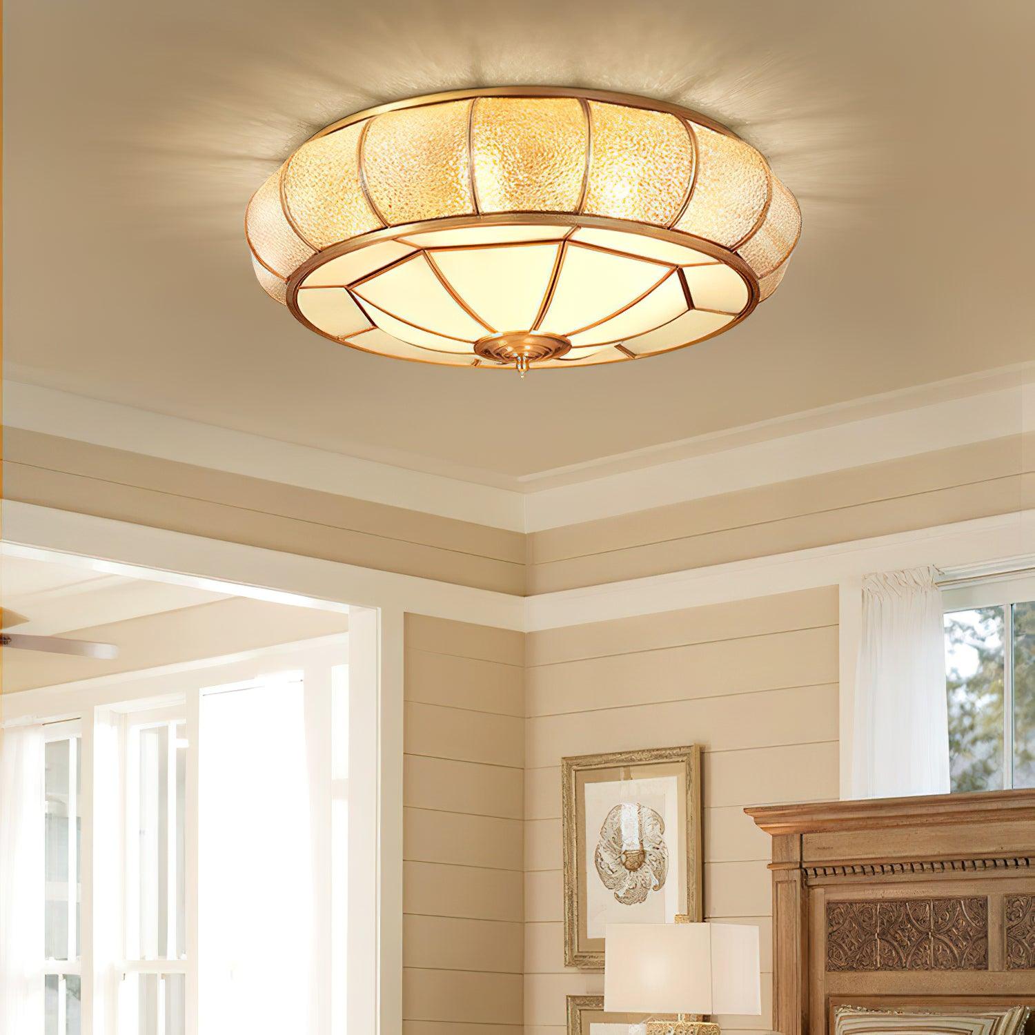 Deu Postmodern Luxury Drum Brass Glass Ceiling Light-Neutral Decor