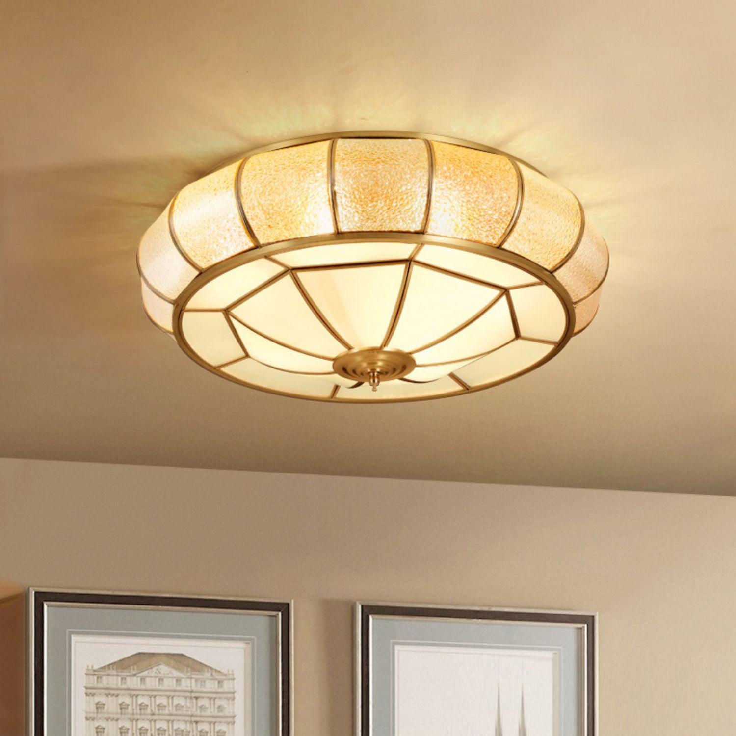 Deu Postmodern Luxury Drum Brass Glass Ceiling Light-Neutral Decor