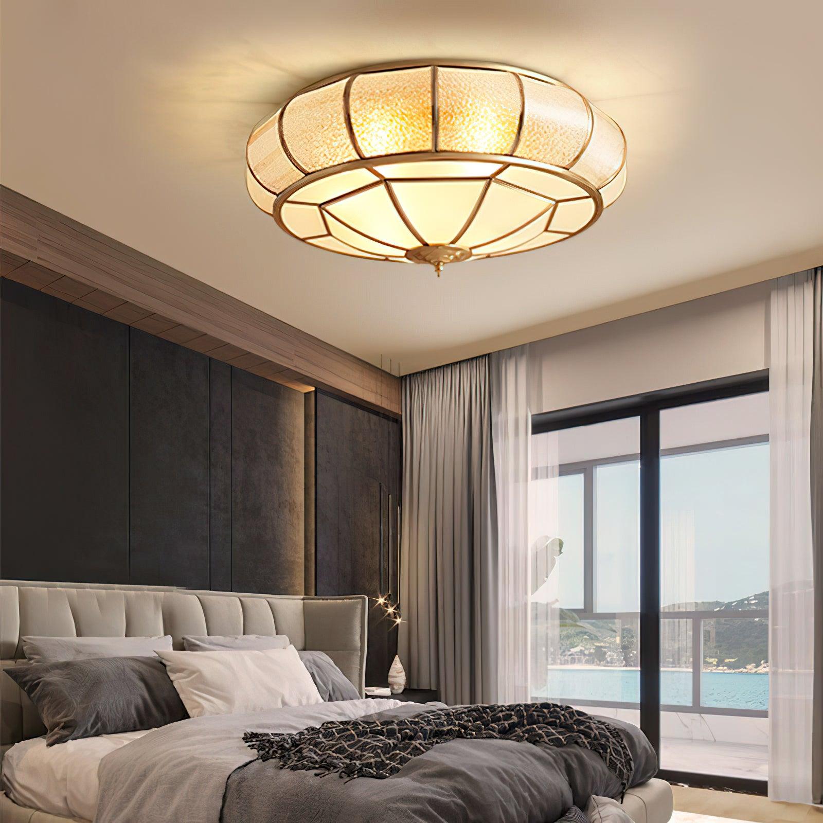 Deu Postmodern Luxury Drum Brass Glass Ceiling Light-Neutral Decor