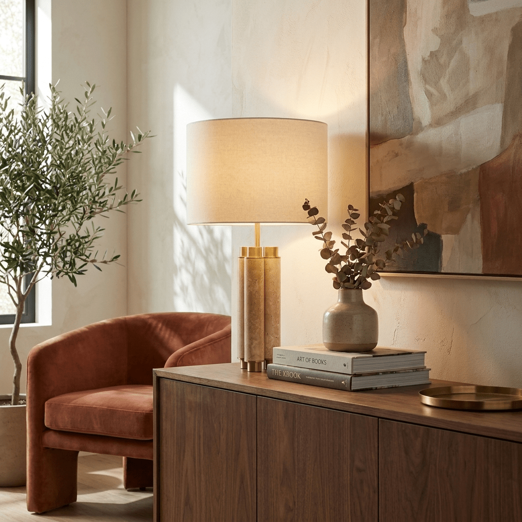 Colonnade Travertine Table Lamp-Neutral Decor