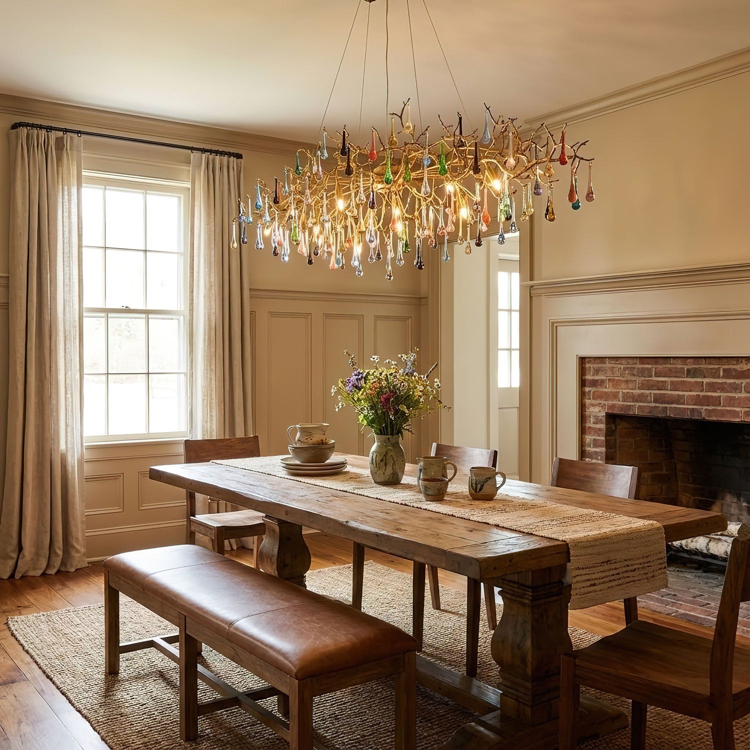 Colorful Raindrop Brass Branch Chandelier-Neutral Decor