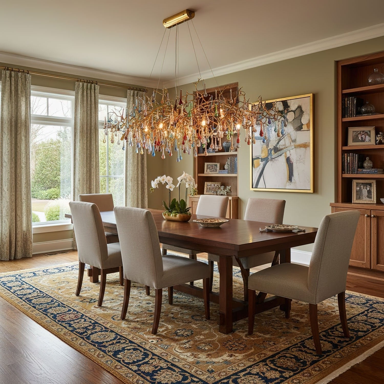 Colorful Raindrop Brass Branch Chandelier-Neutral Decor