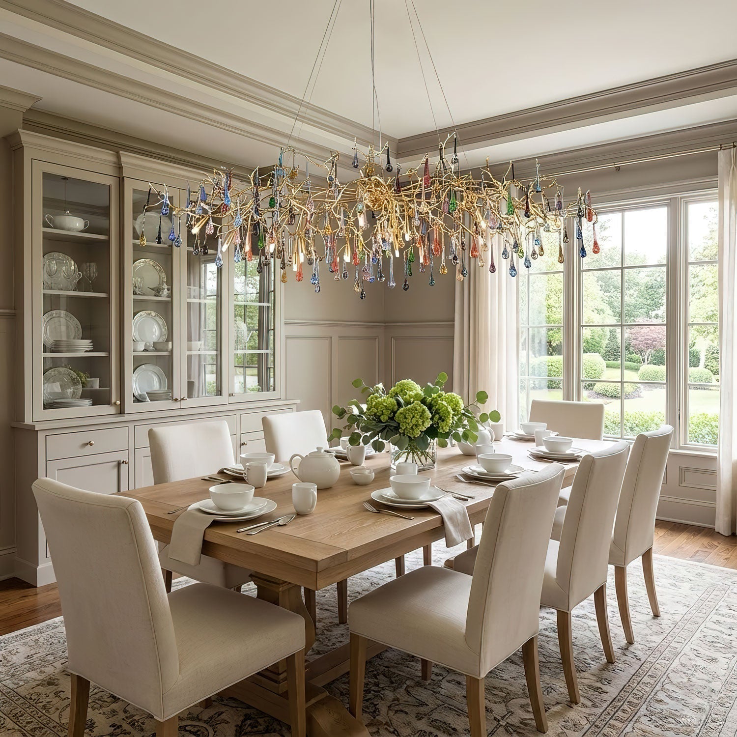 Colorful Raindrop Brass Branch Chandelier-Neutral Decor