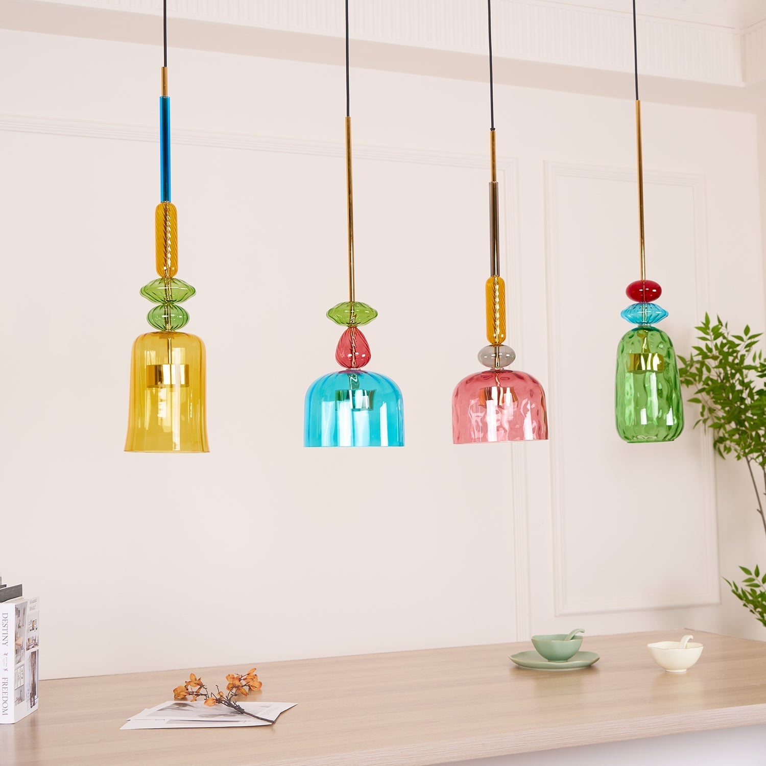 Voshan Bohemian Glass Pendant Lamp-Neutral Decor
