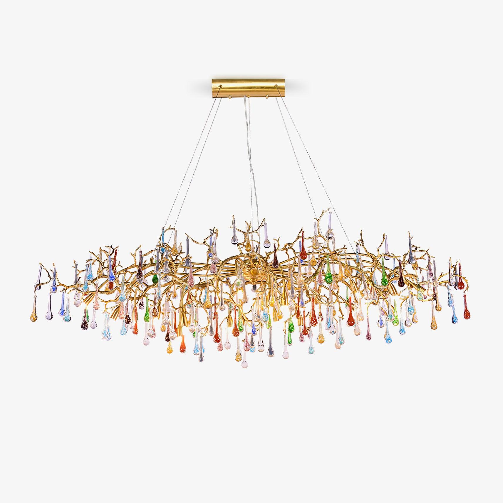 Sytheir Colorful Raindrop Branch Brass Crystal Chandelier-Neutral Decor